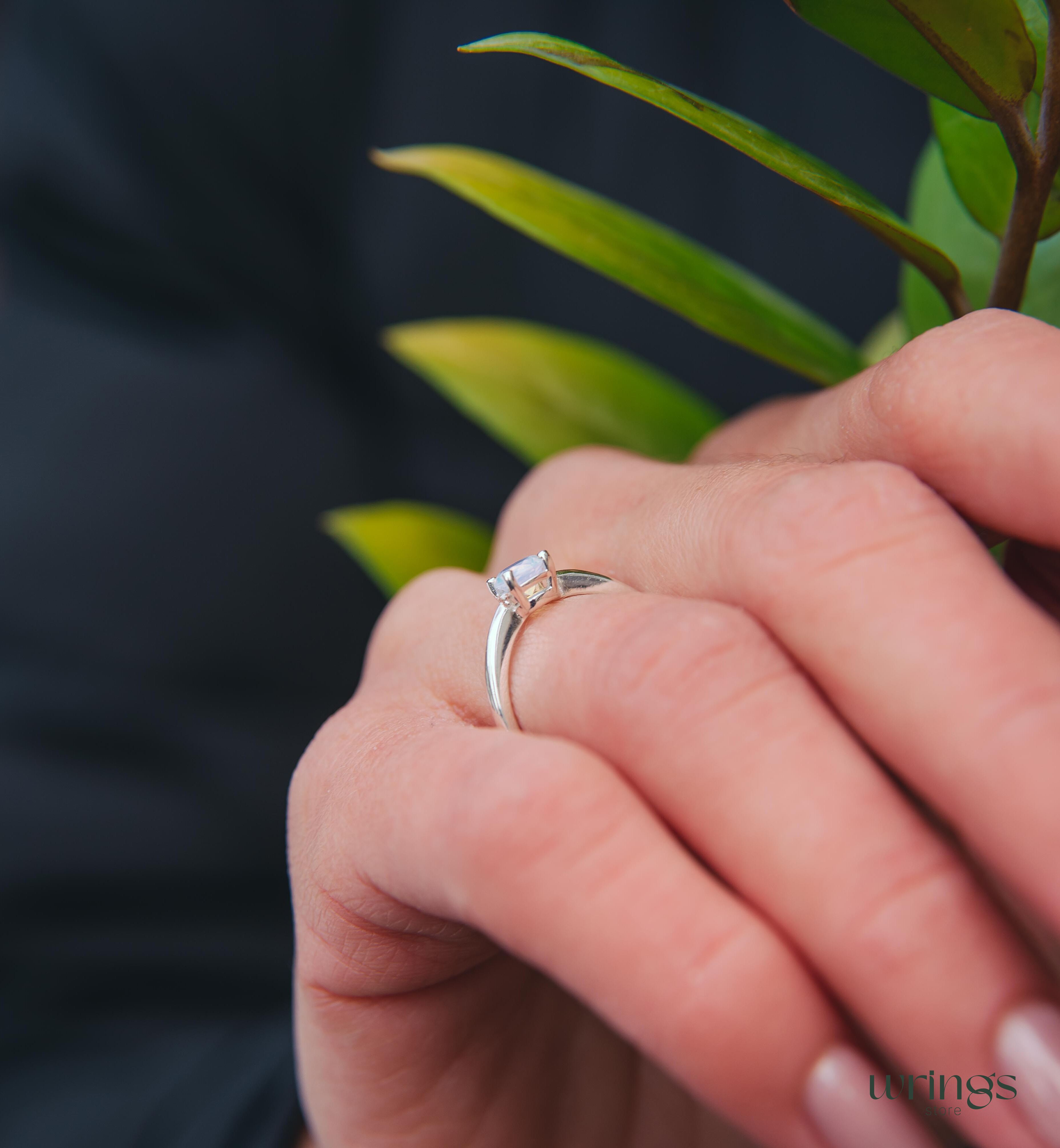 Round Moonstone Classic Silver Solitaire Engagement Ring