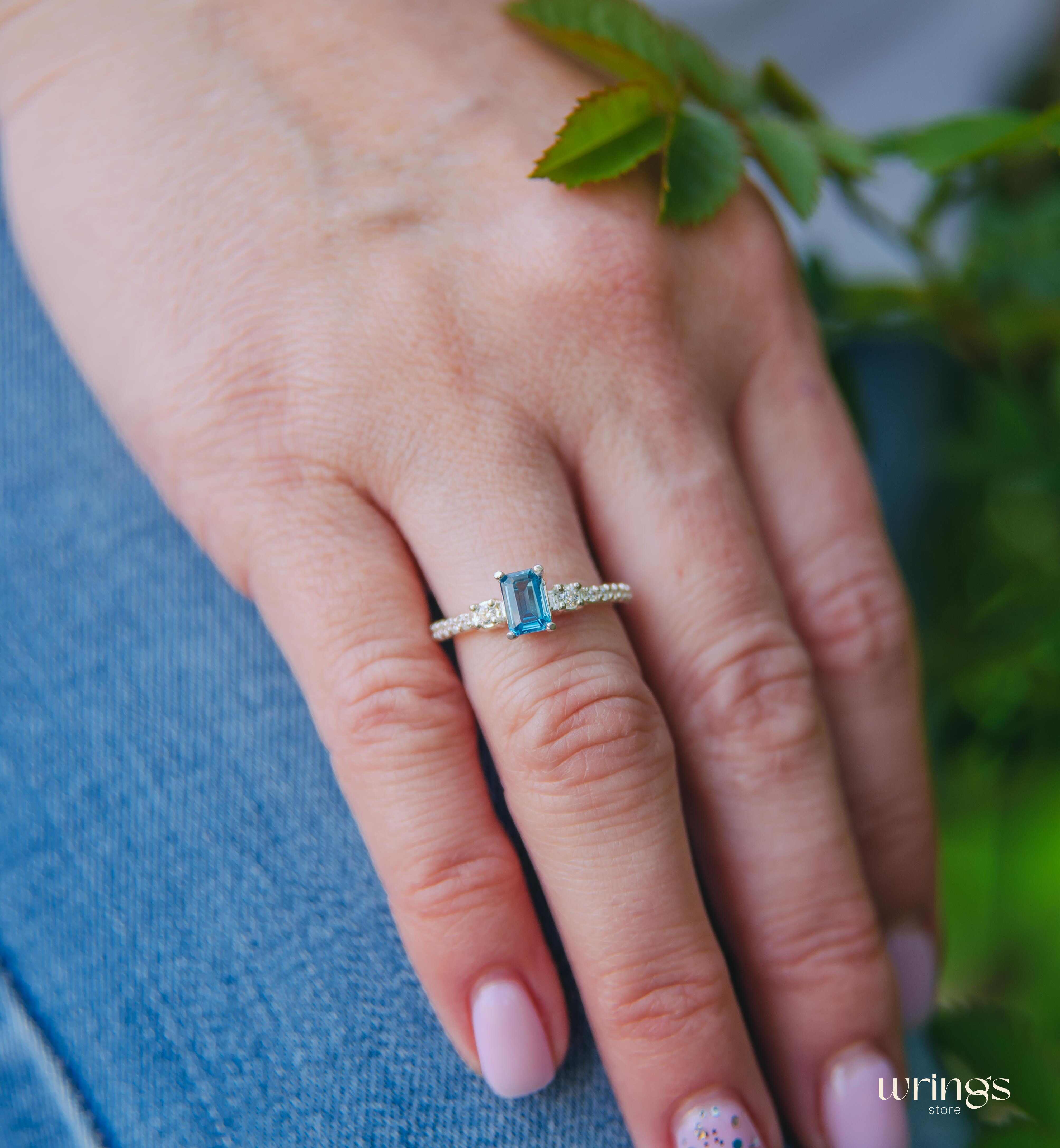 Silver Three Stone Ring central Swiss Topaz & CZ Side Stones