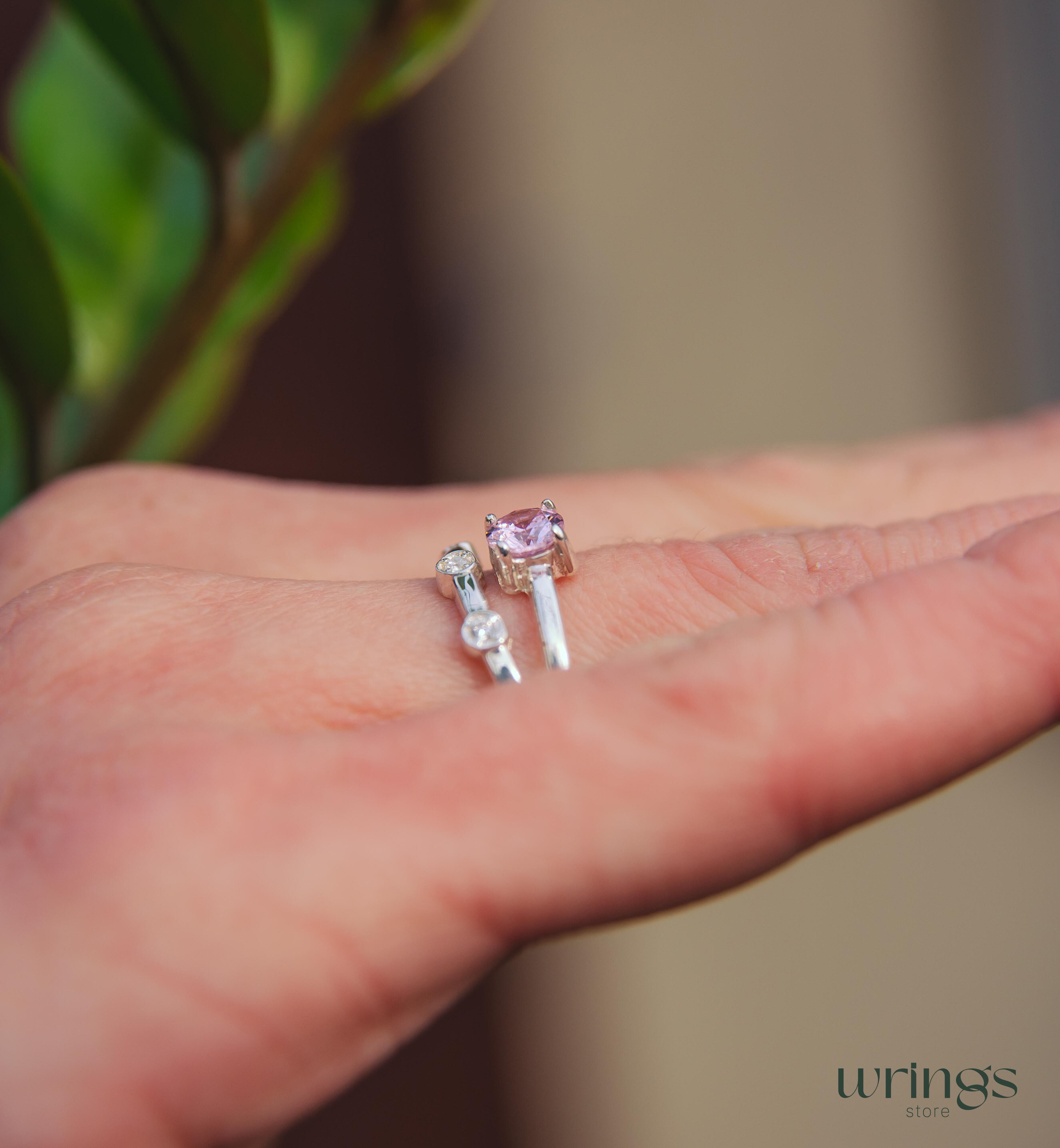 Split Shank Amethyst Engagement Ring with 3 Accent stones