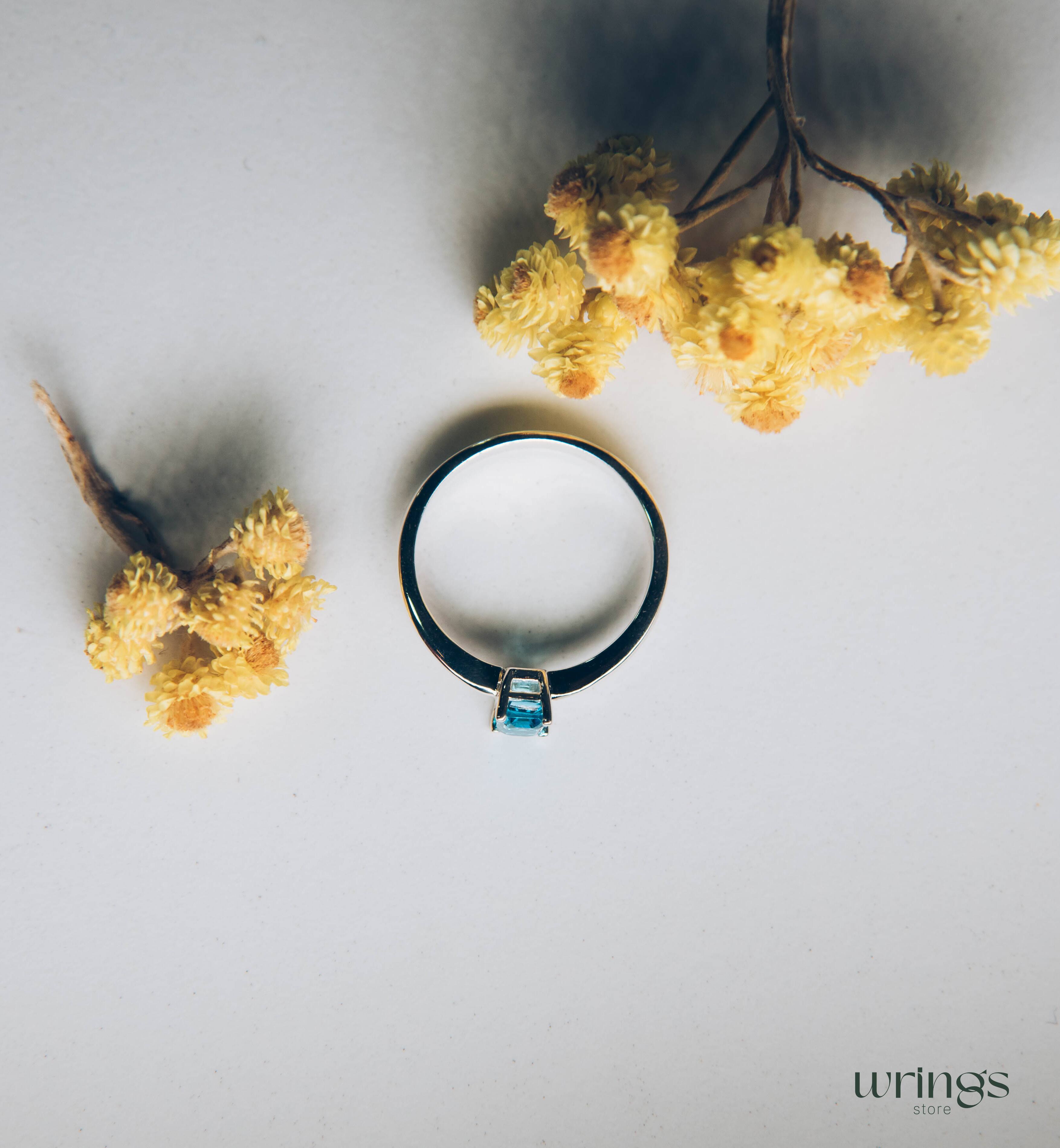 Topaz Gemstone Silver Octagon Solitaire Engagement ring