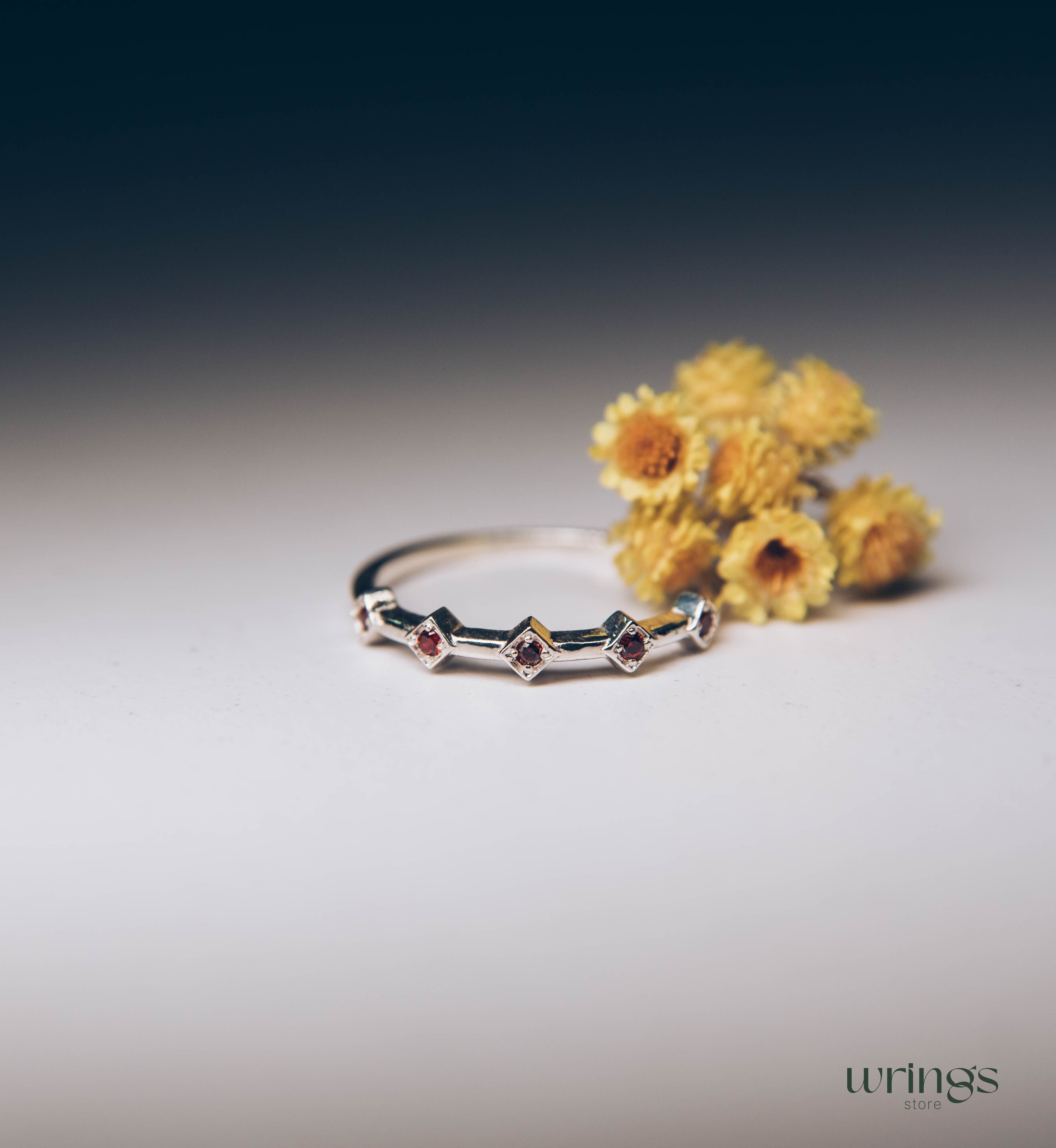 Cute 5 Rubies Multi Birthstone Ring Silver 925