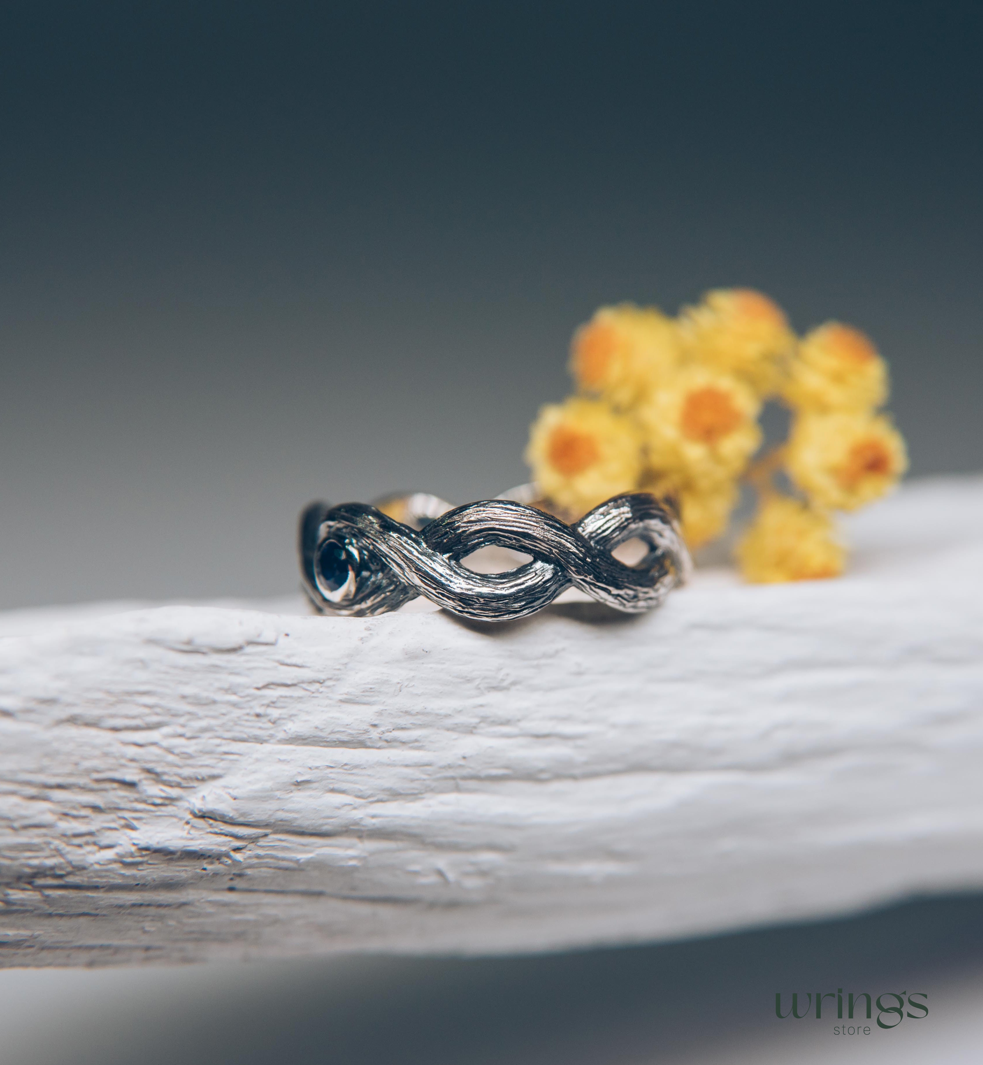 Twist Branch Infinity Wedding Band with Real Sapphire