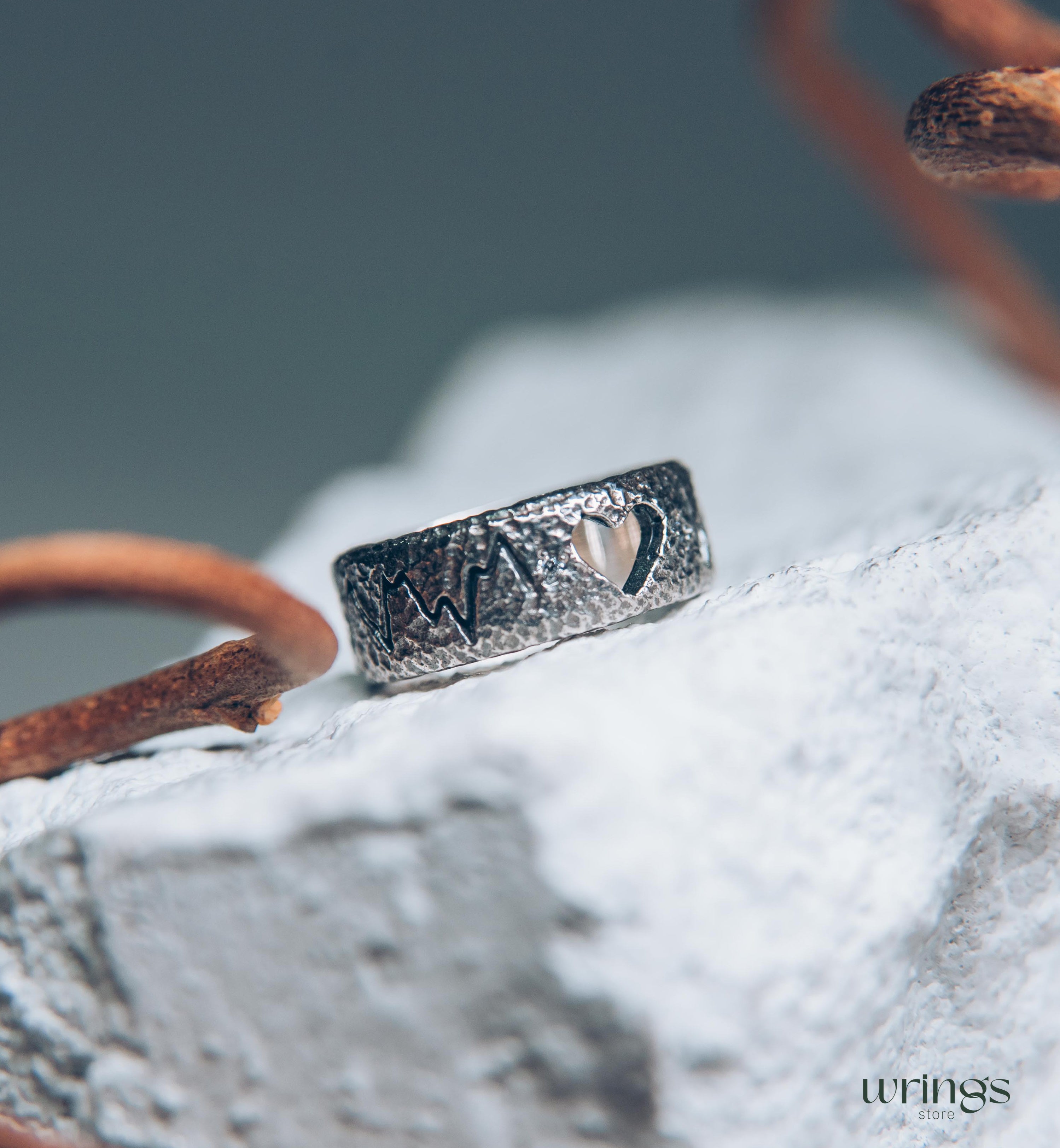 Open Heart Unique Silver Heartbeat Wedding Band