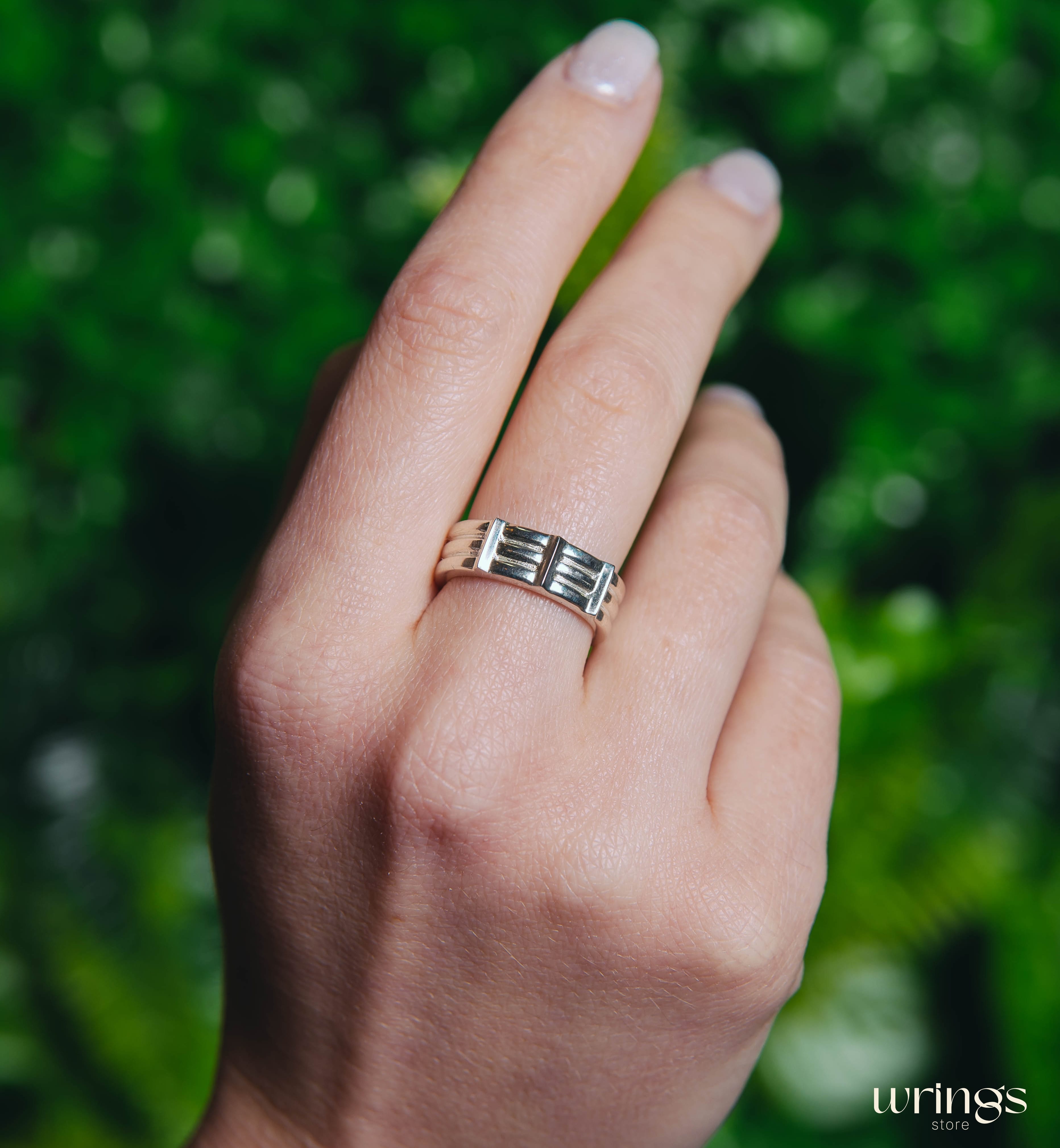 Silver Wedding Band with Brutal Style Sash Textured