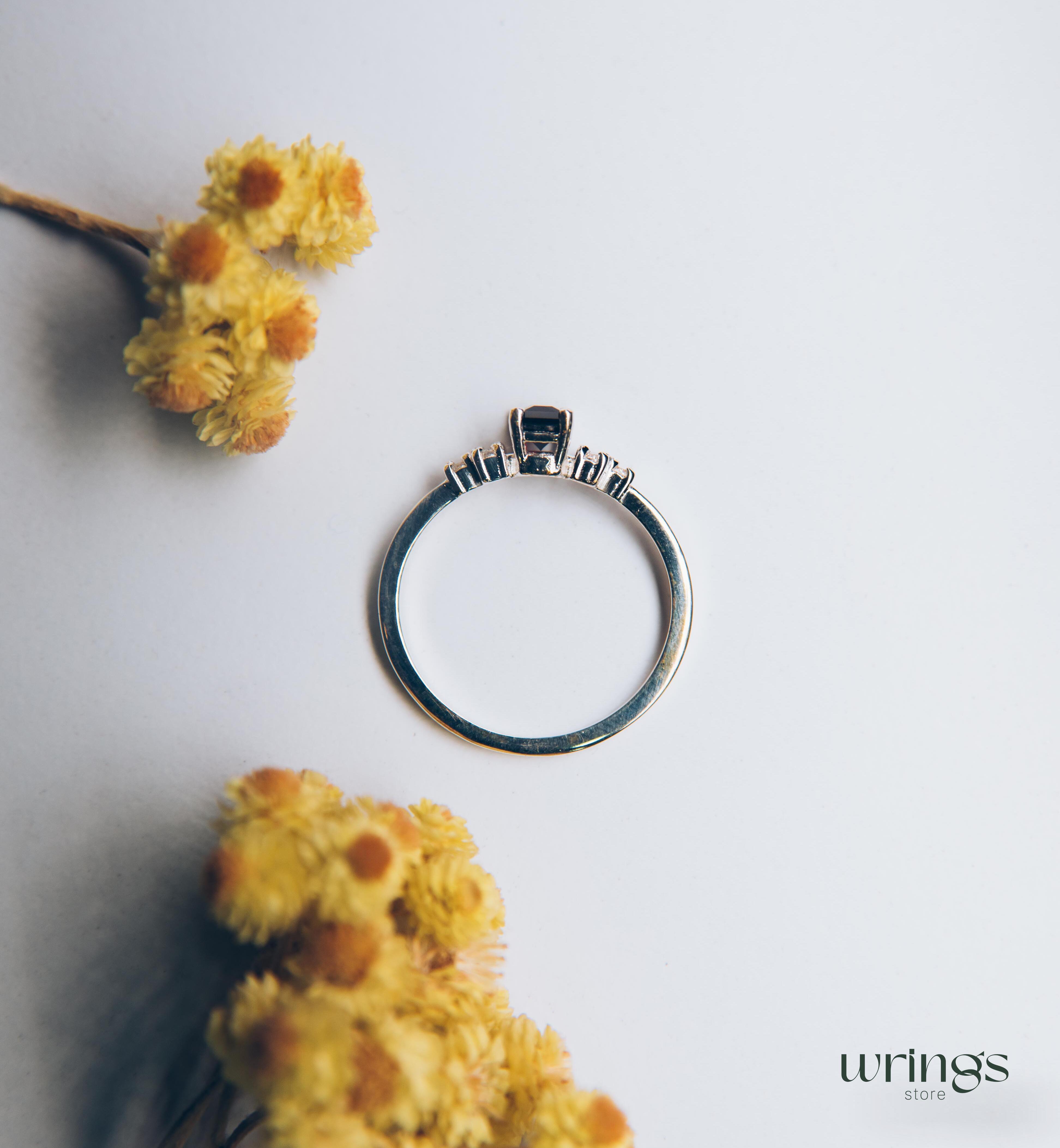 Octagon Garnet & Multi Side Stones Cluster Ring Silver