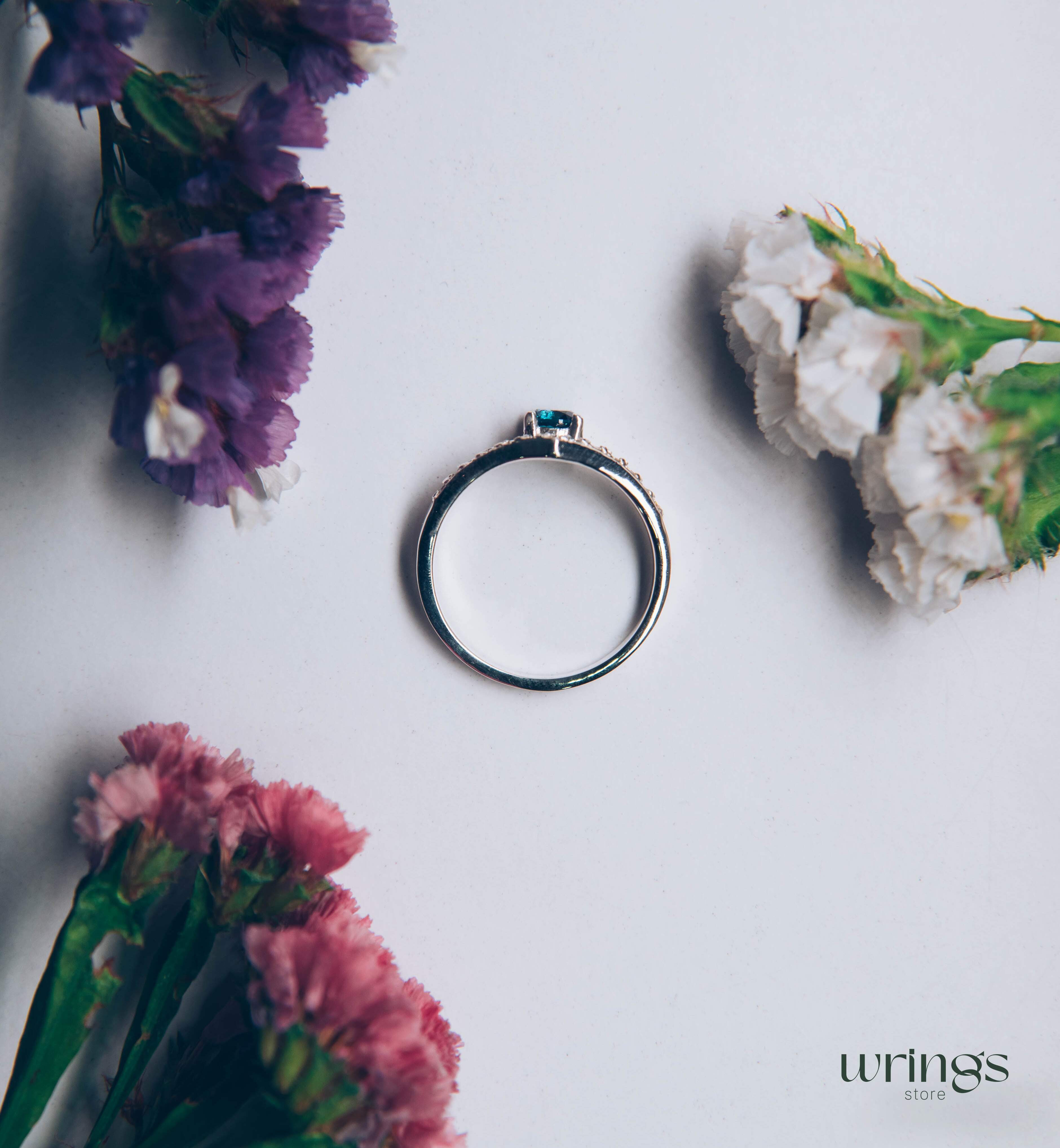 London Blue Topaz Chevron Engagement Ring Silver & CZ