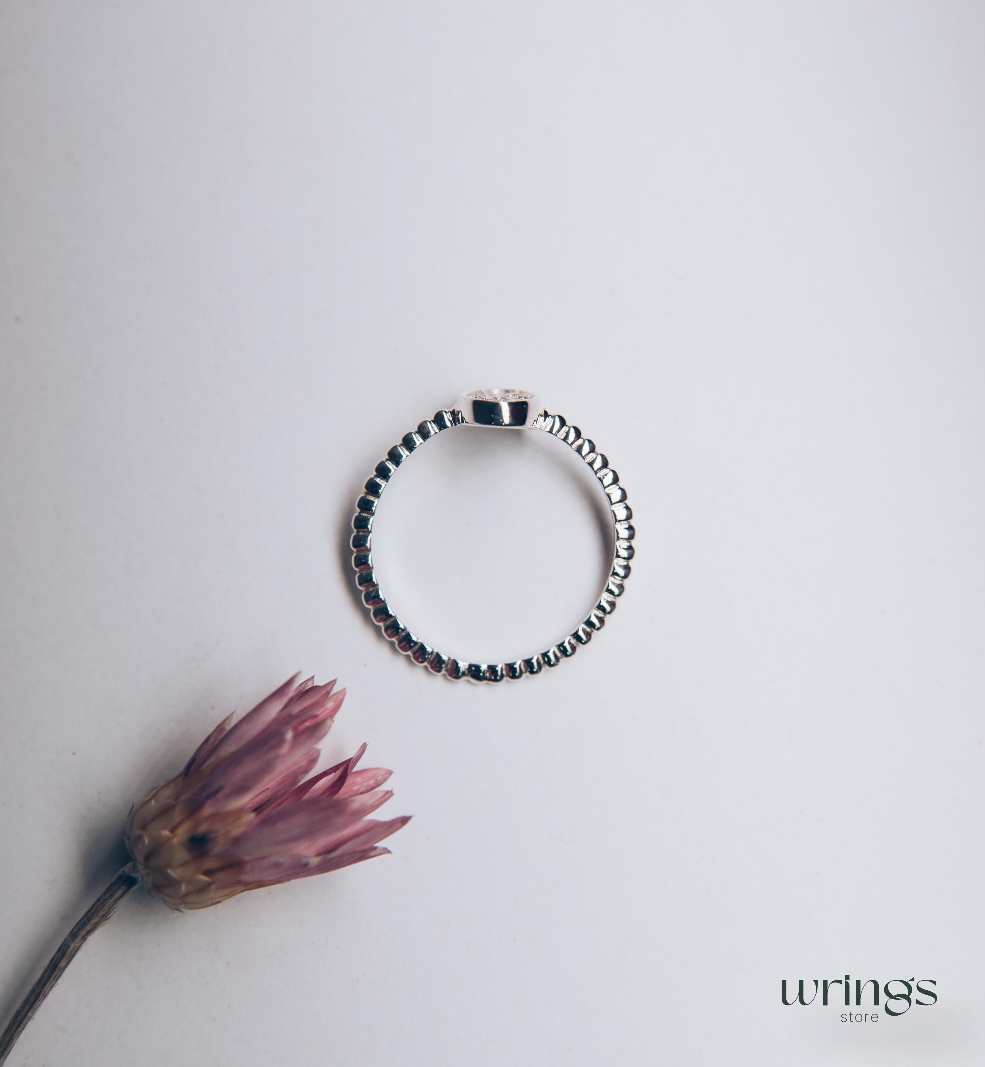 Pave Style Diamonds Bubble Oval Ring Silver