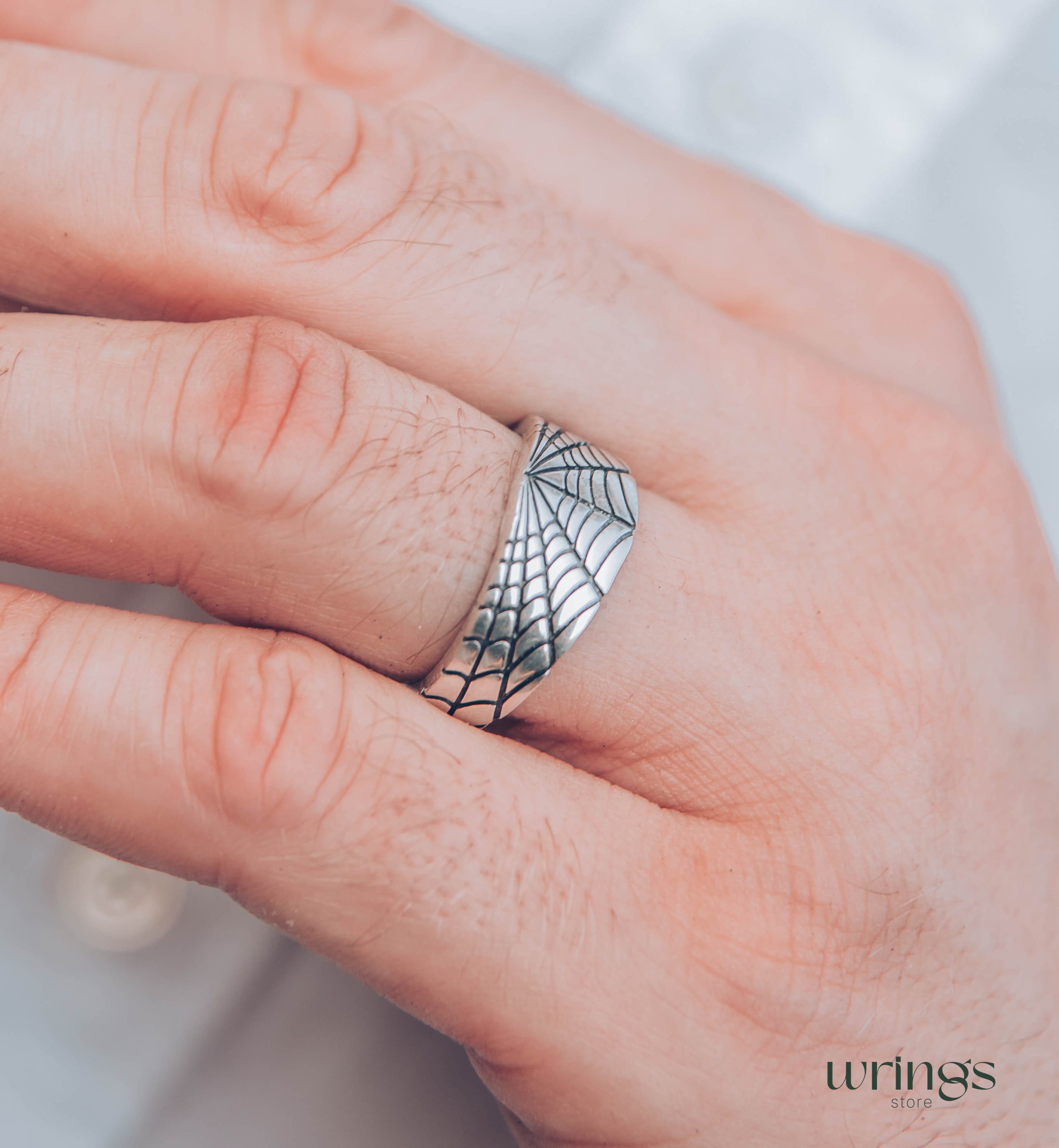 Chunky Spider Web Wedding Band for Men