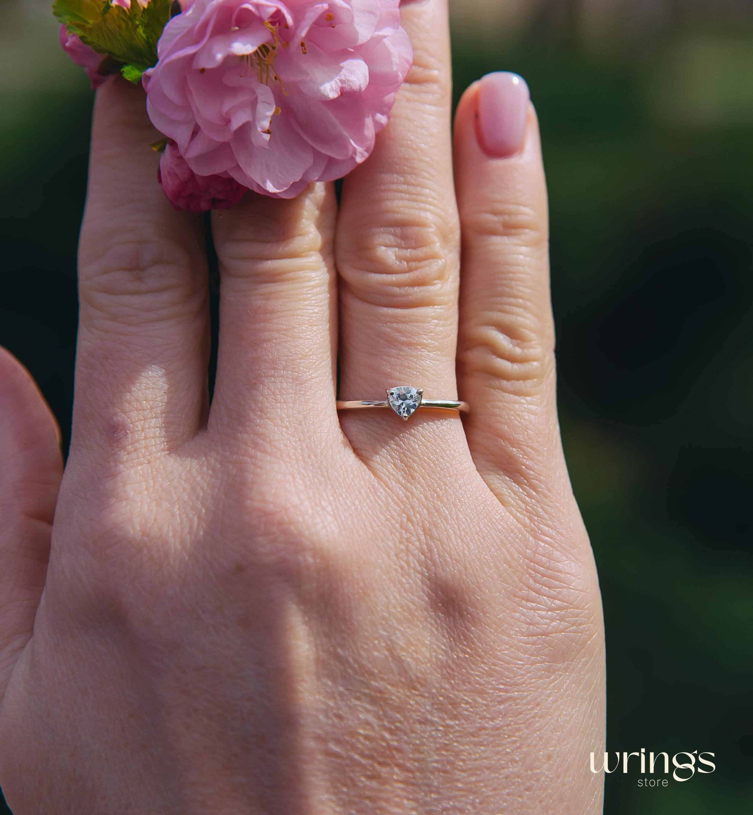 Small Trillion Stone Classic Solitaire Engagement Ring 925