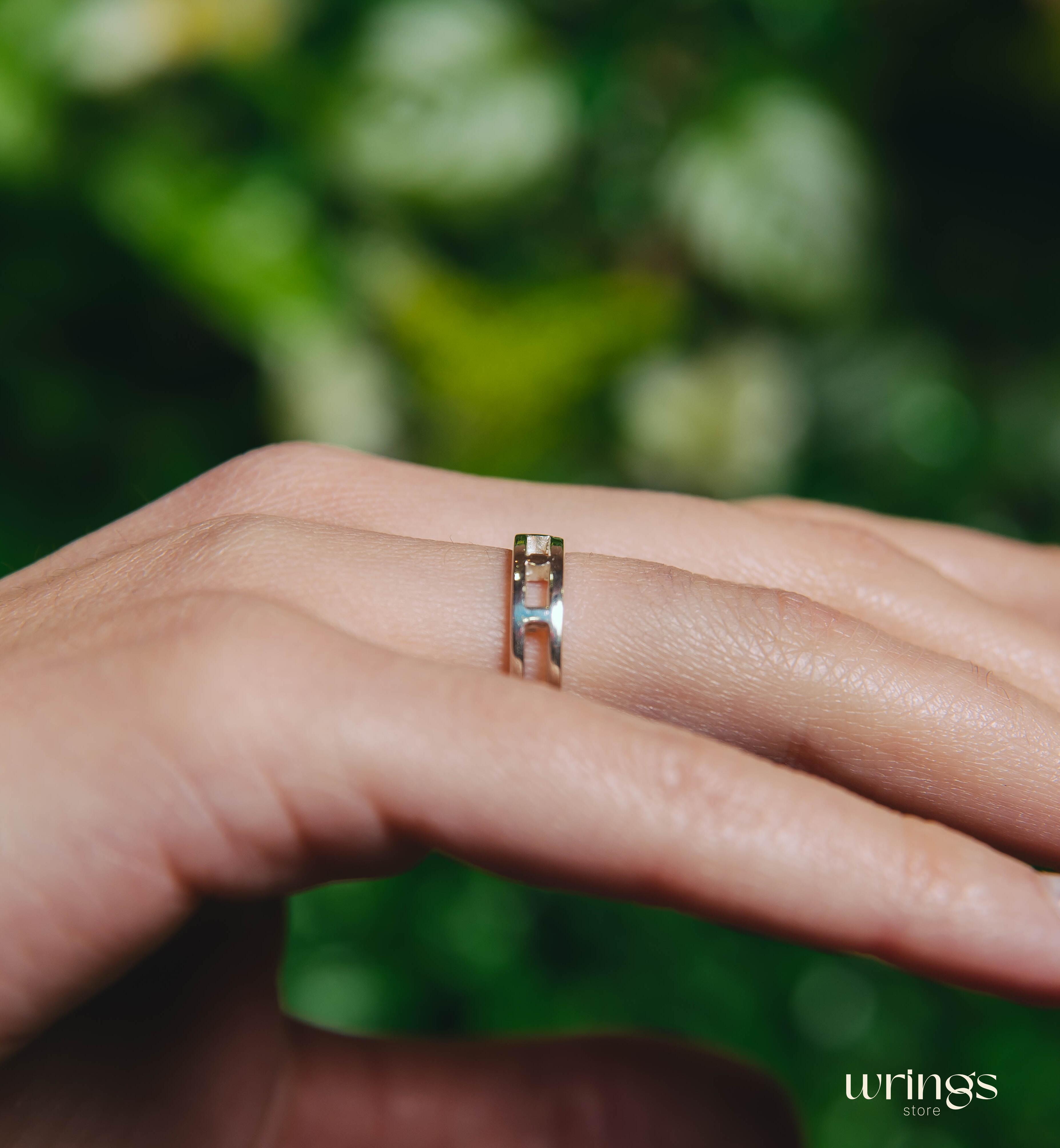 Dot Design Open Wedding Band Silver Minimalist Style