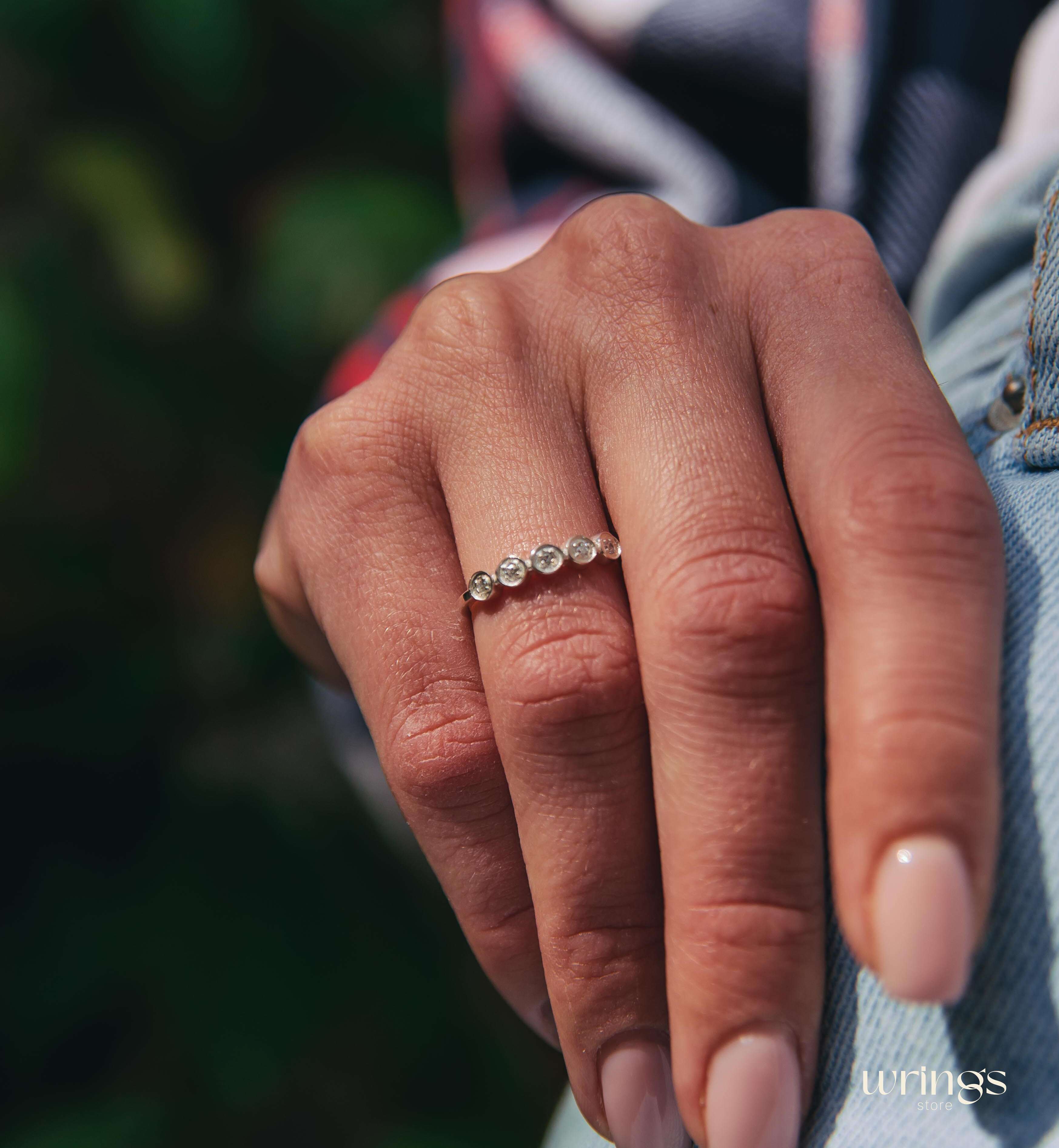 Trendy 5 Stones Women's Sterling Silver 925 CZ Ring