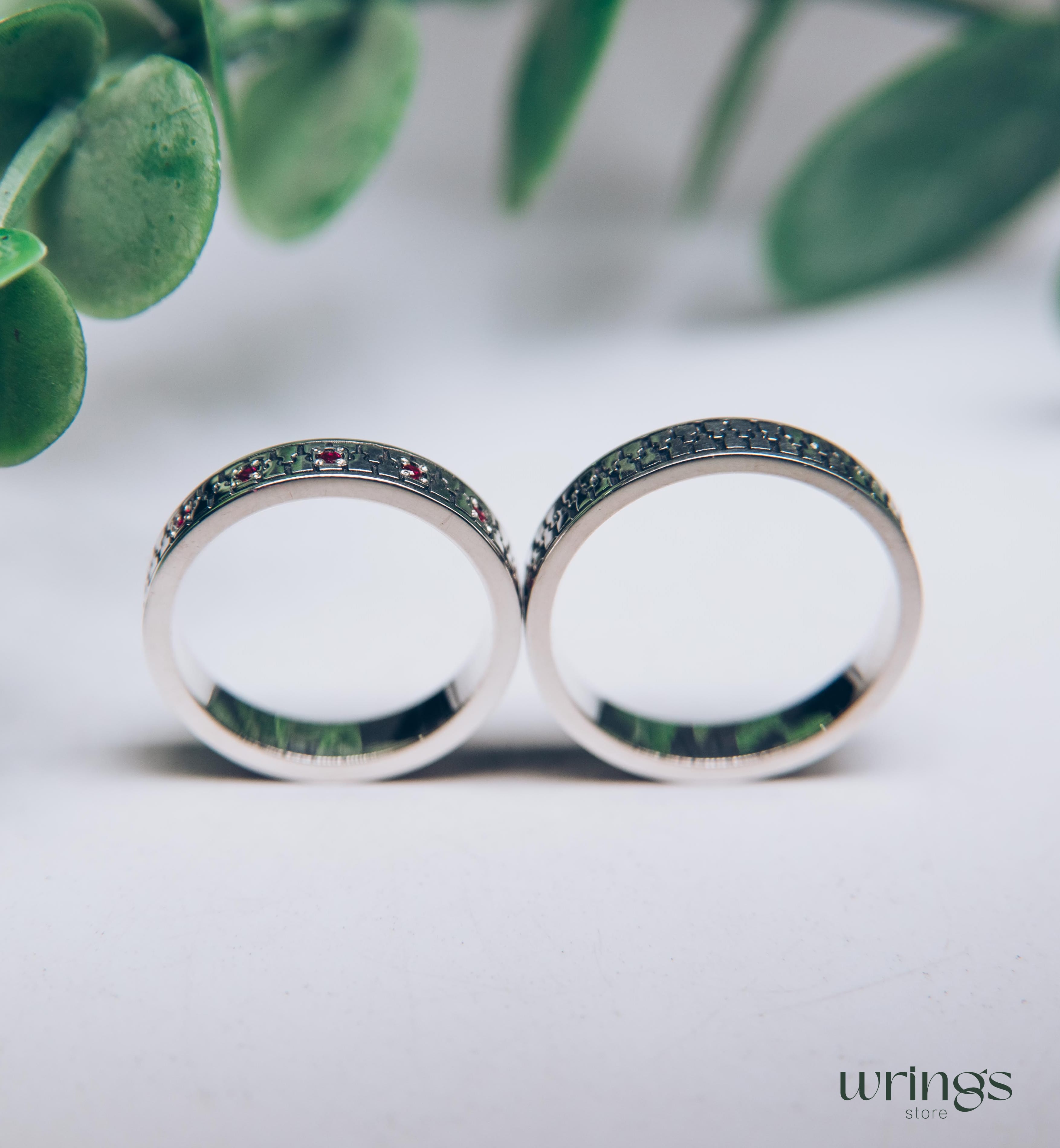 Engraved Zipper Couple Promise Rings Set with Gems Y2K