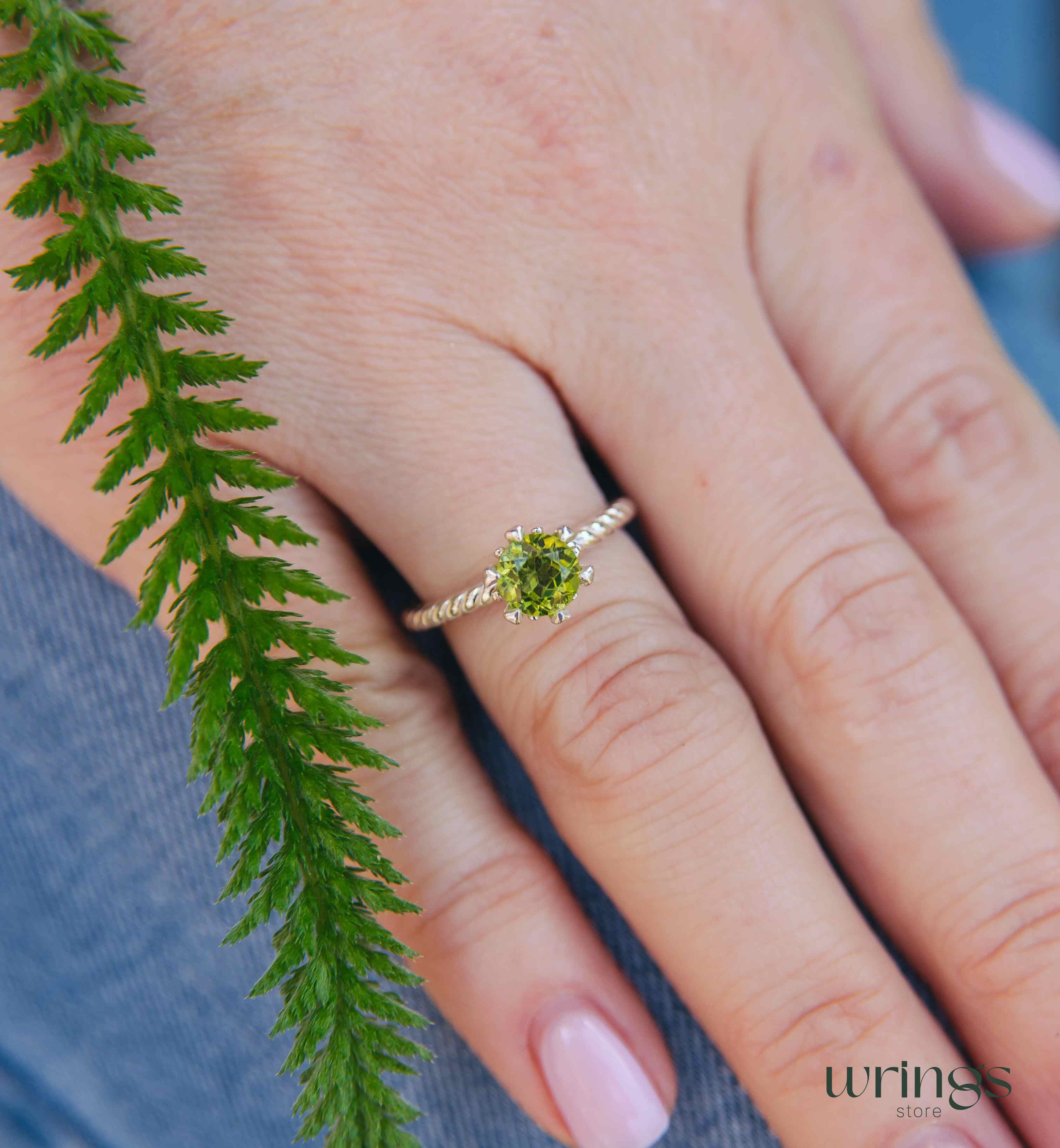 Large Green Peridot Engagement Ring Prong Solitaire