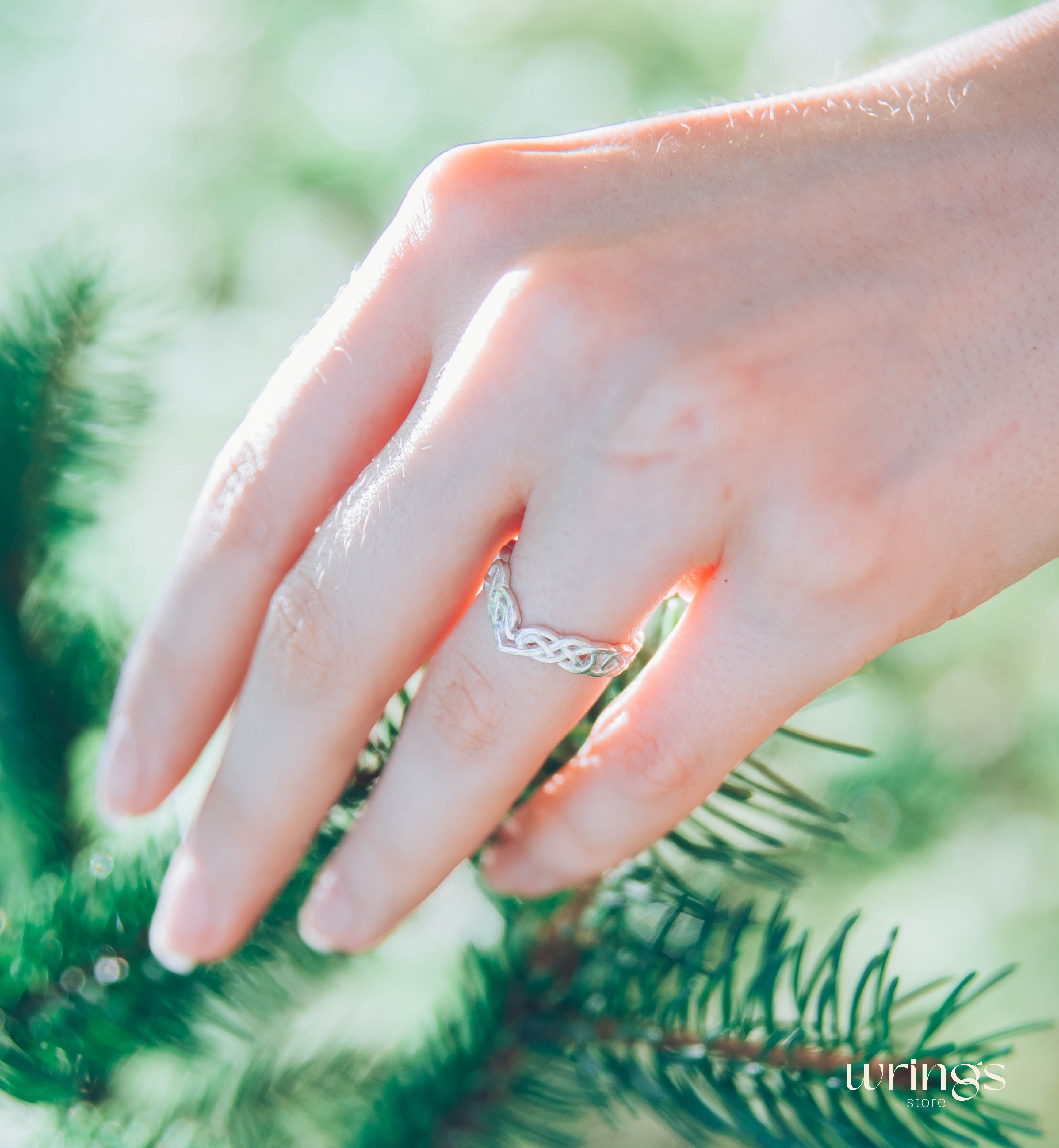 Unique Wicker Chevron Celtic Wedding Ring Silver