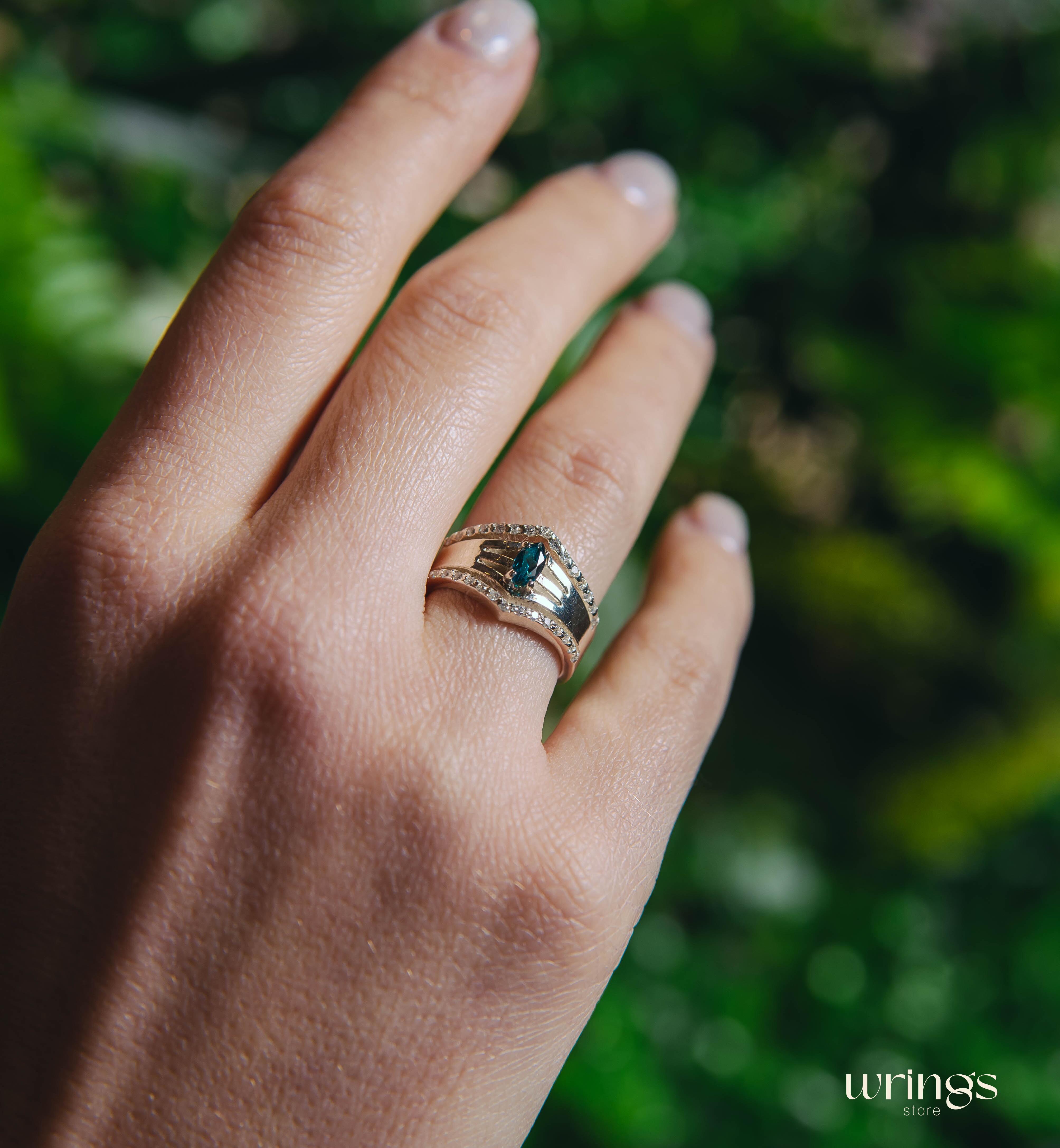 Chevron Band with Marquise LB Topaz and Faux Diamonds