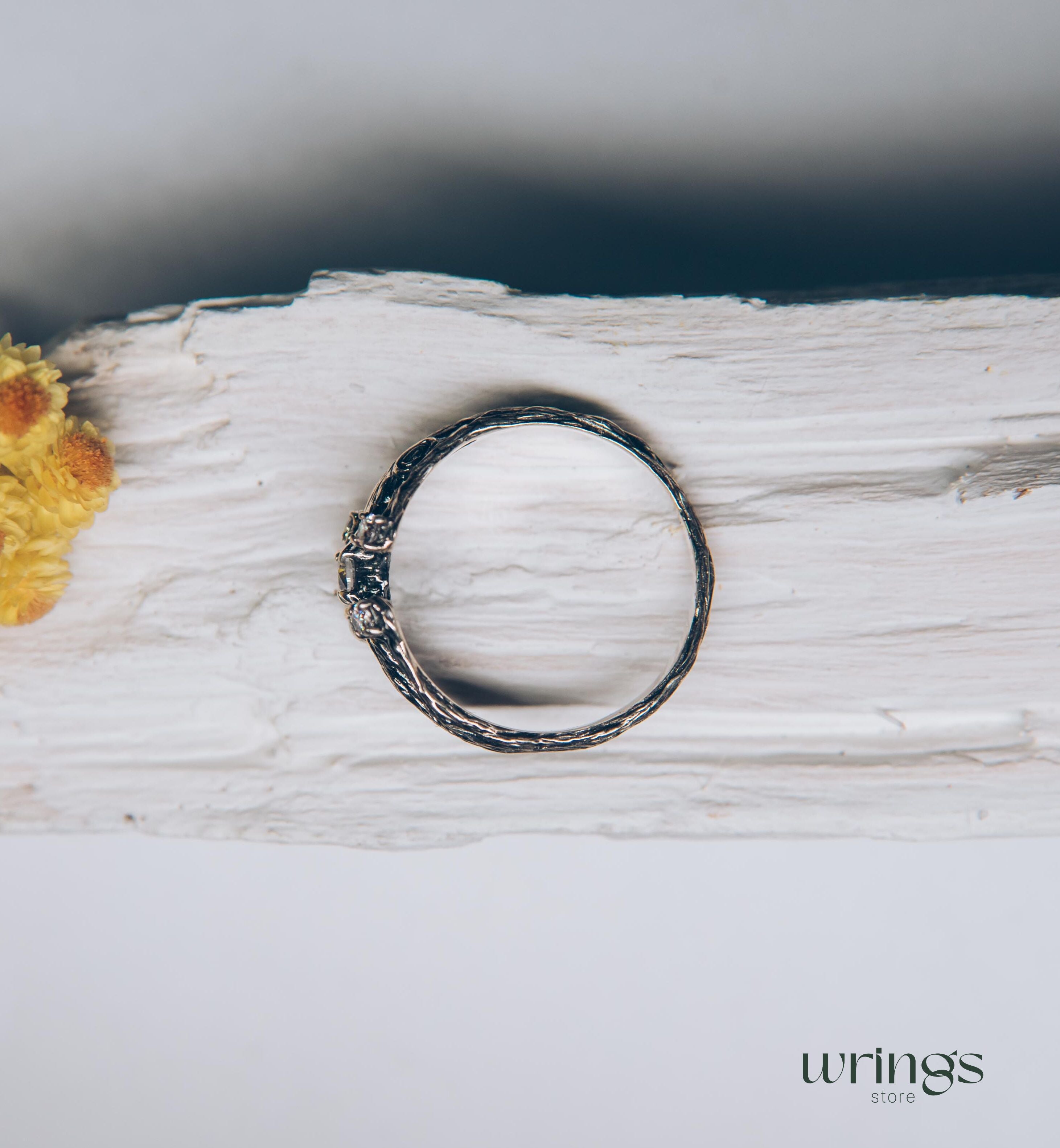 Three Branches & 5 Gemstones Womens Silver Ring