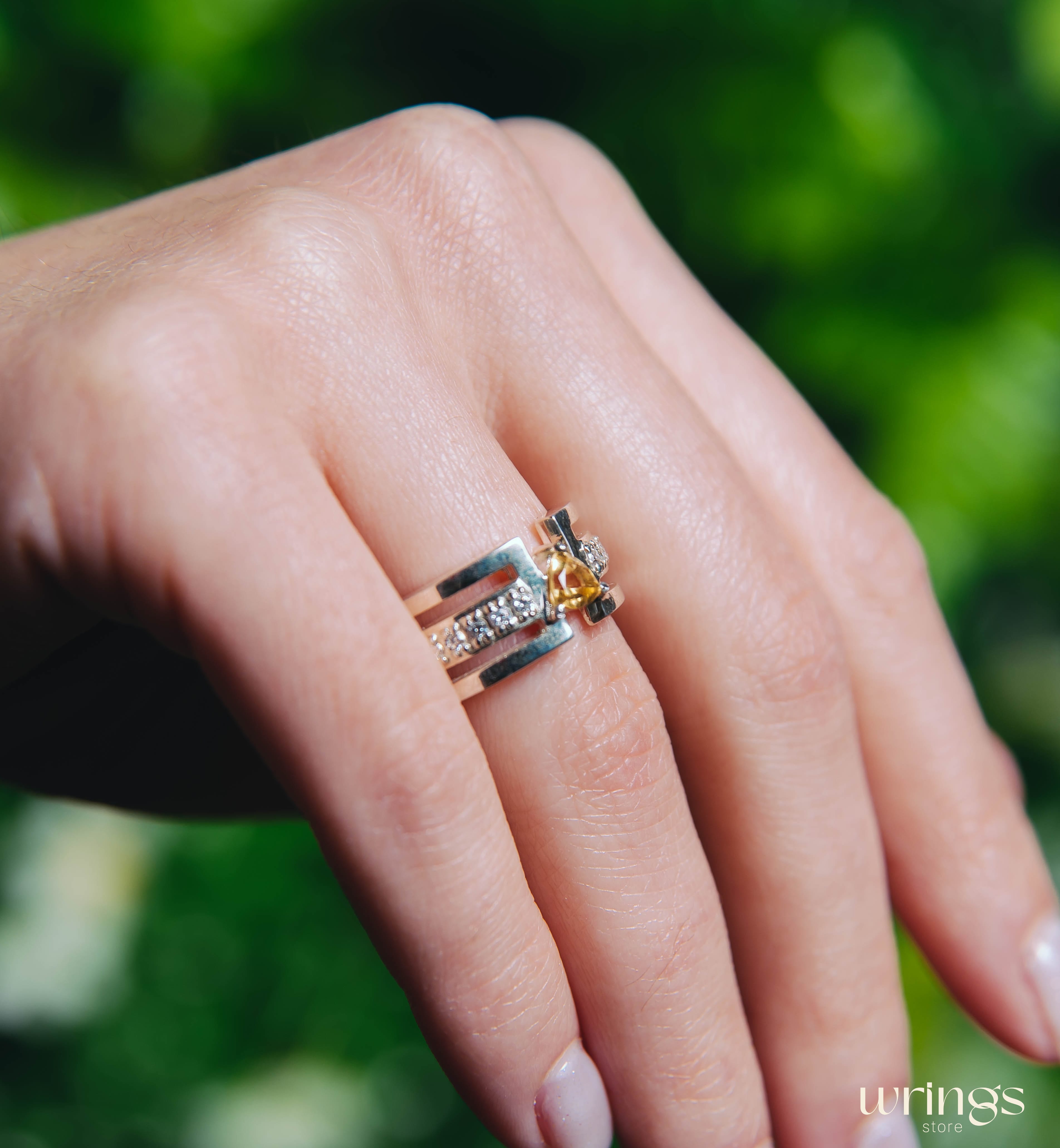 Womens Modernist Statement Ring with Trillion Citrine