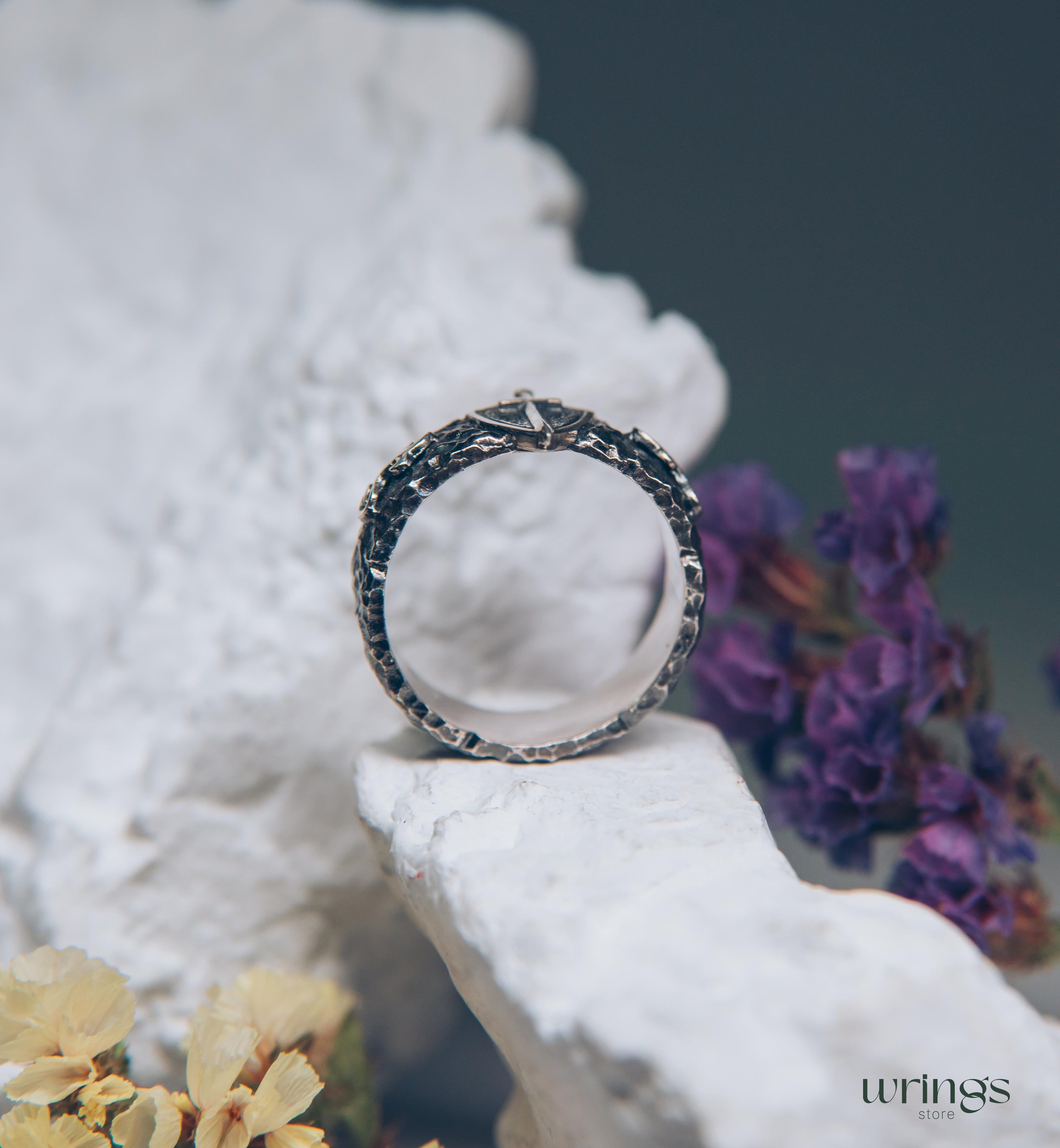 Sword and Shield Unique Men's Silver Band