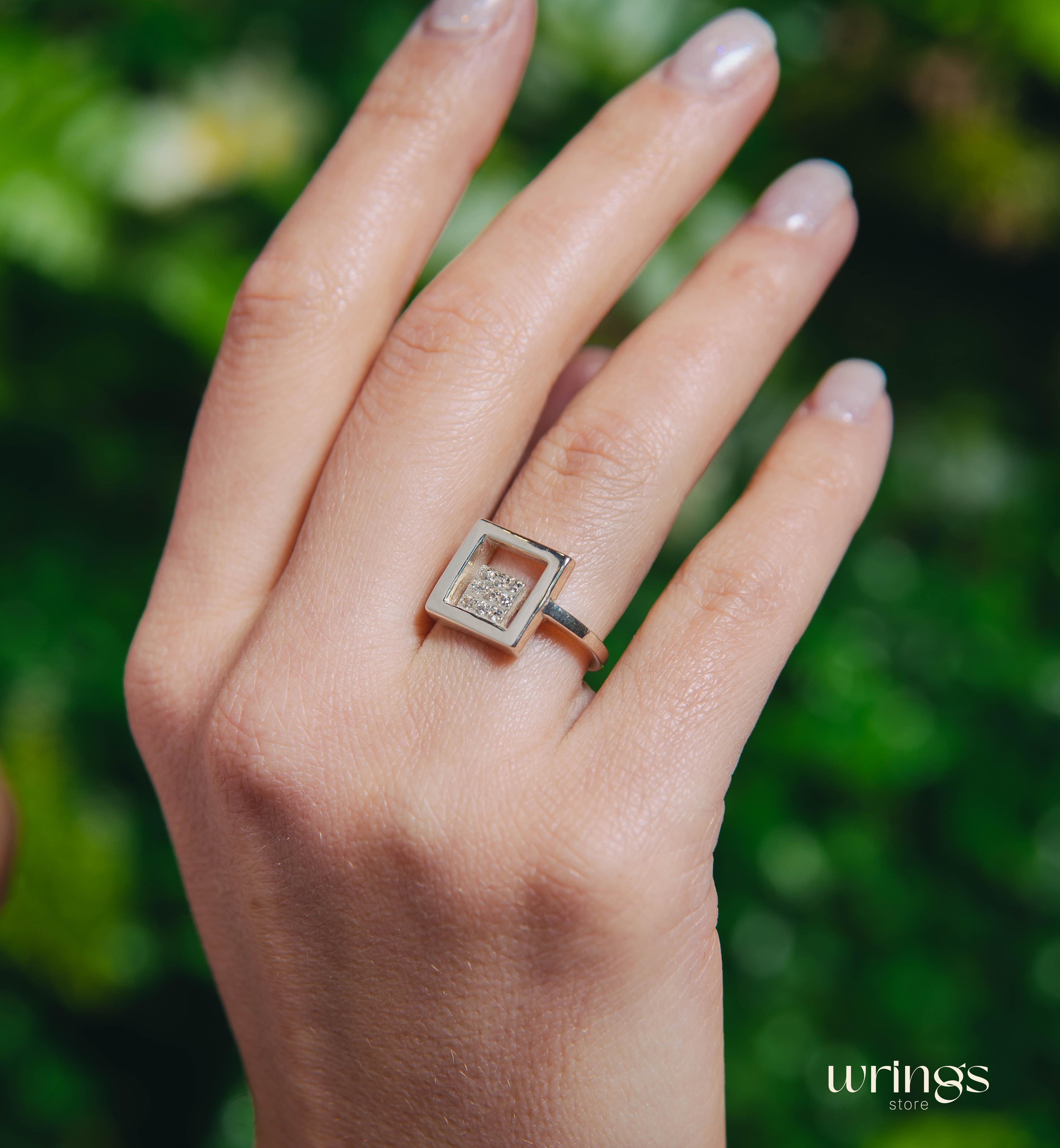 Bold Open Square Statement Ring Cubic Zirconia Stones