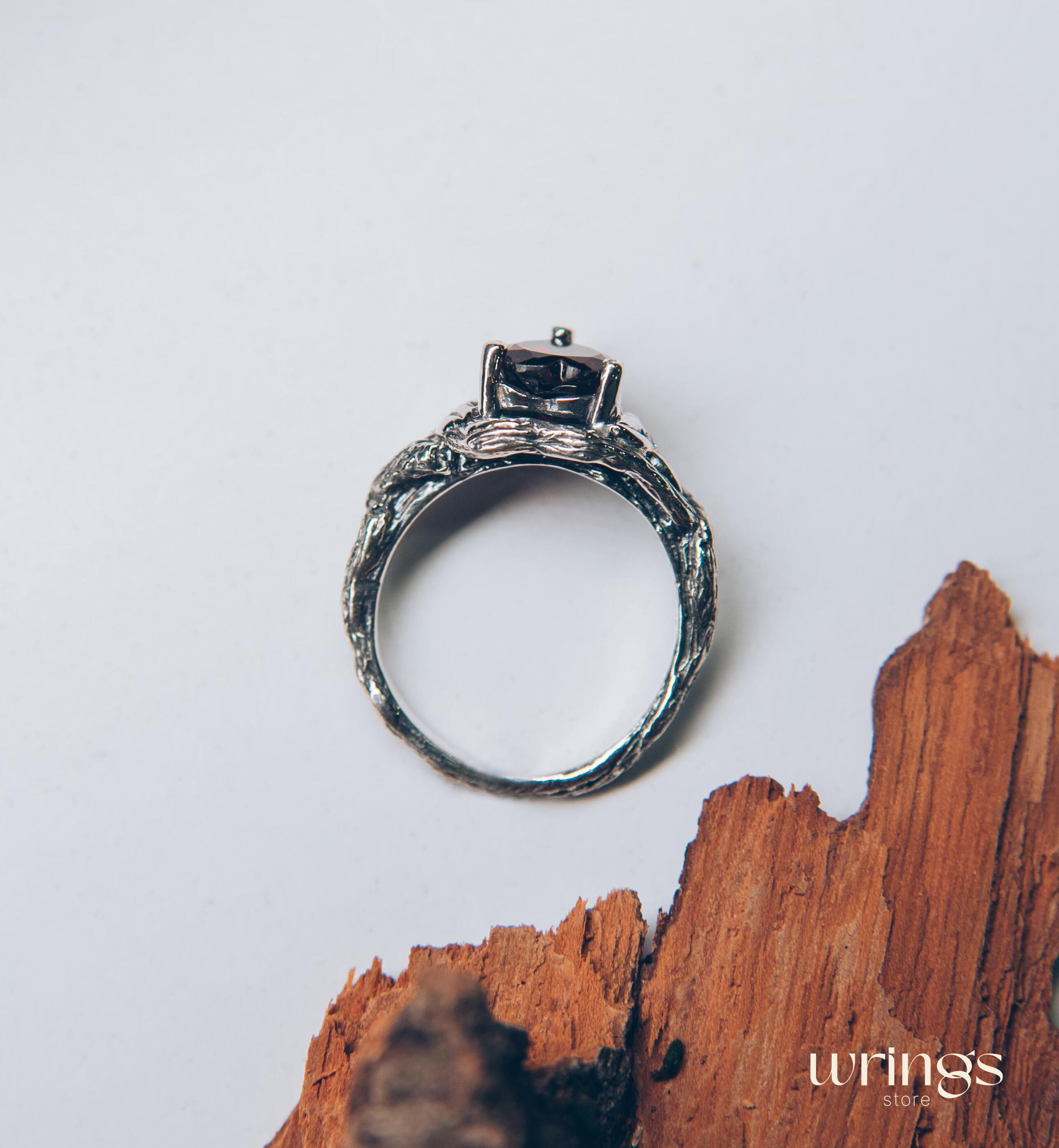 Heart Shaped Garnet Branch Engagement Ring with Leaves