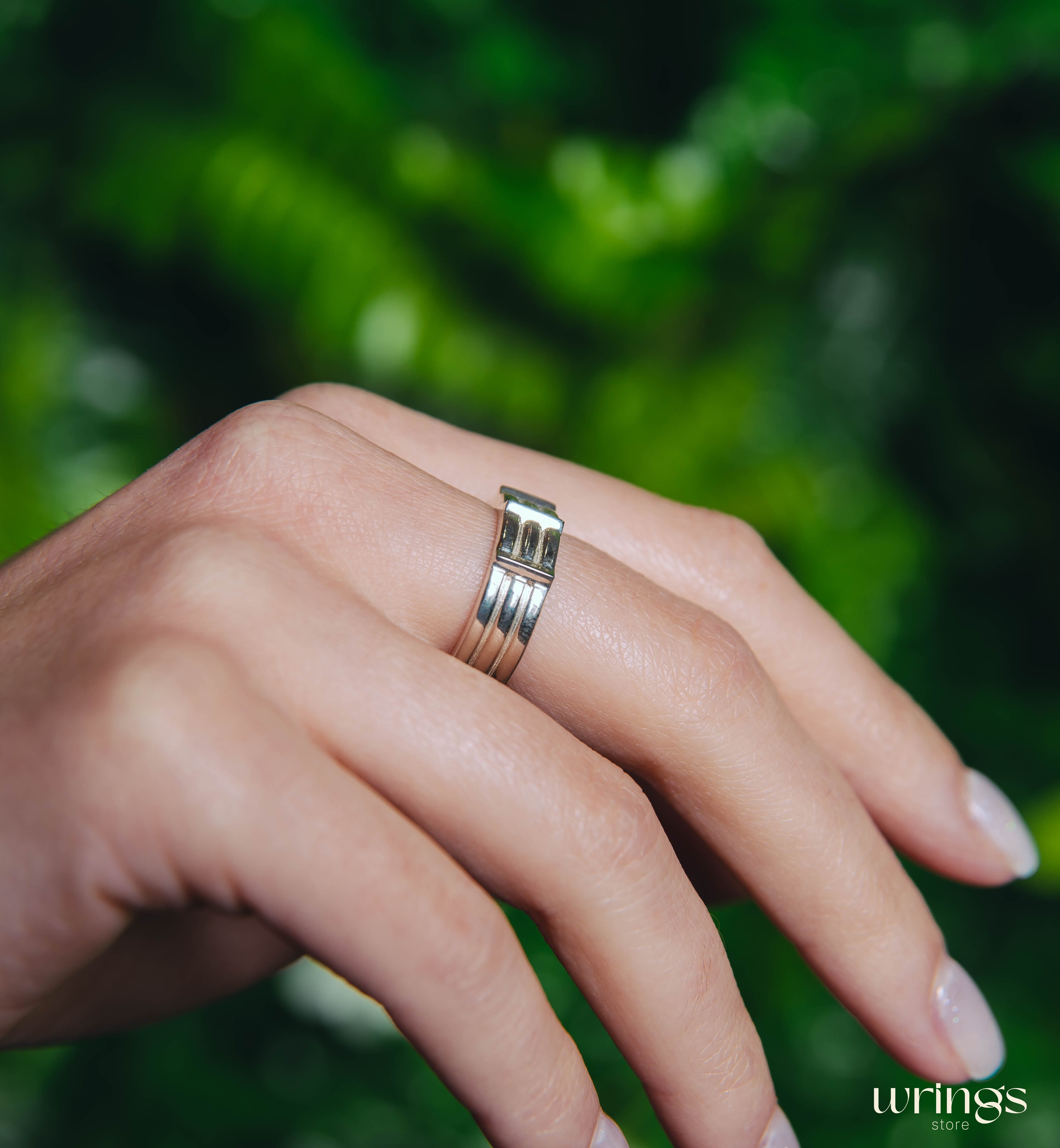 Silver Wedding Band with Brutal Style Sash Textured