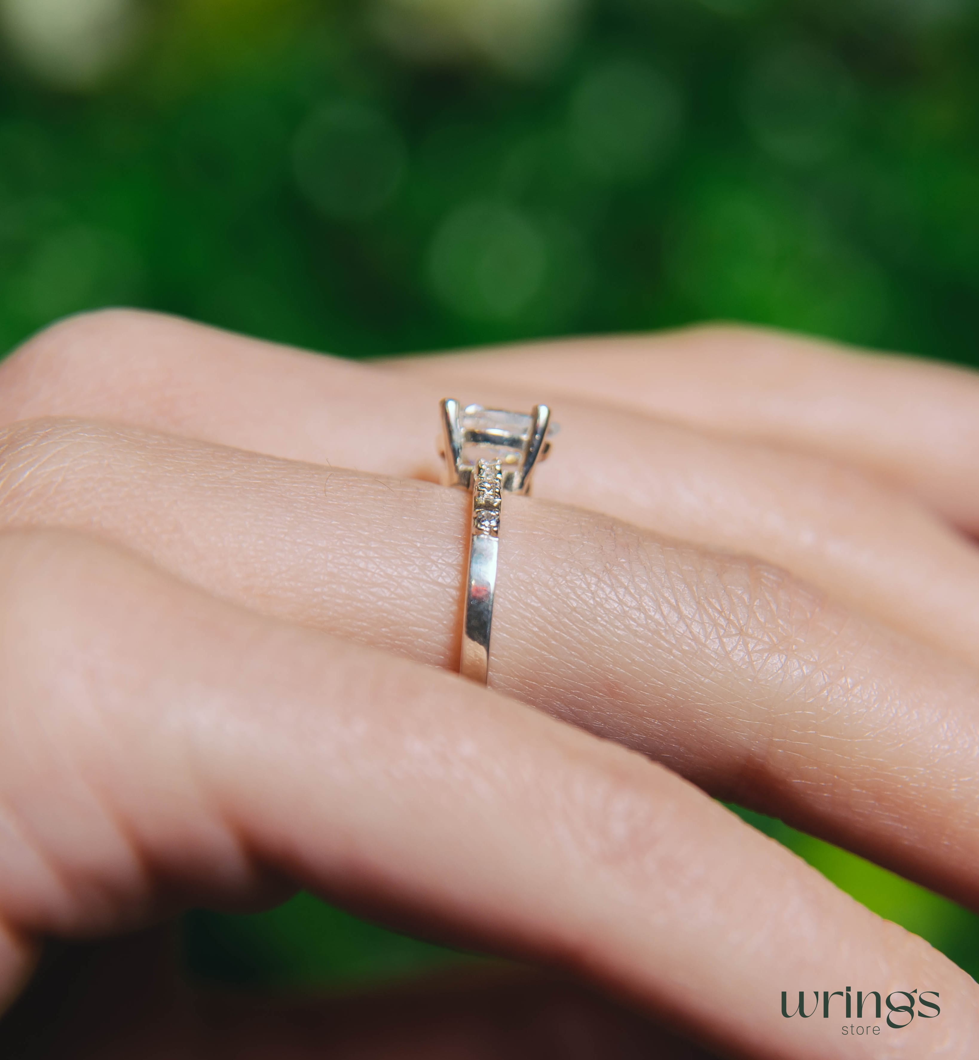 Large Pear Diamond CZ Engagement Ring with Side Stones