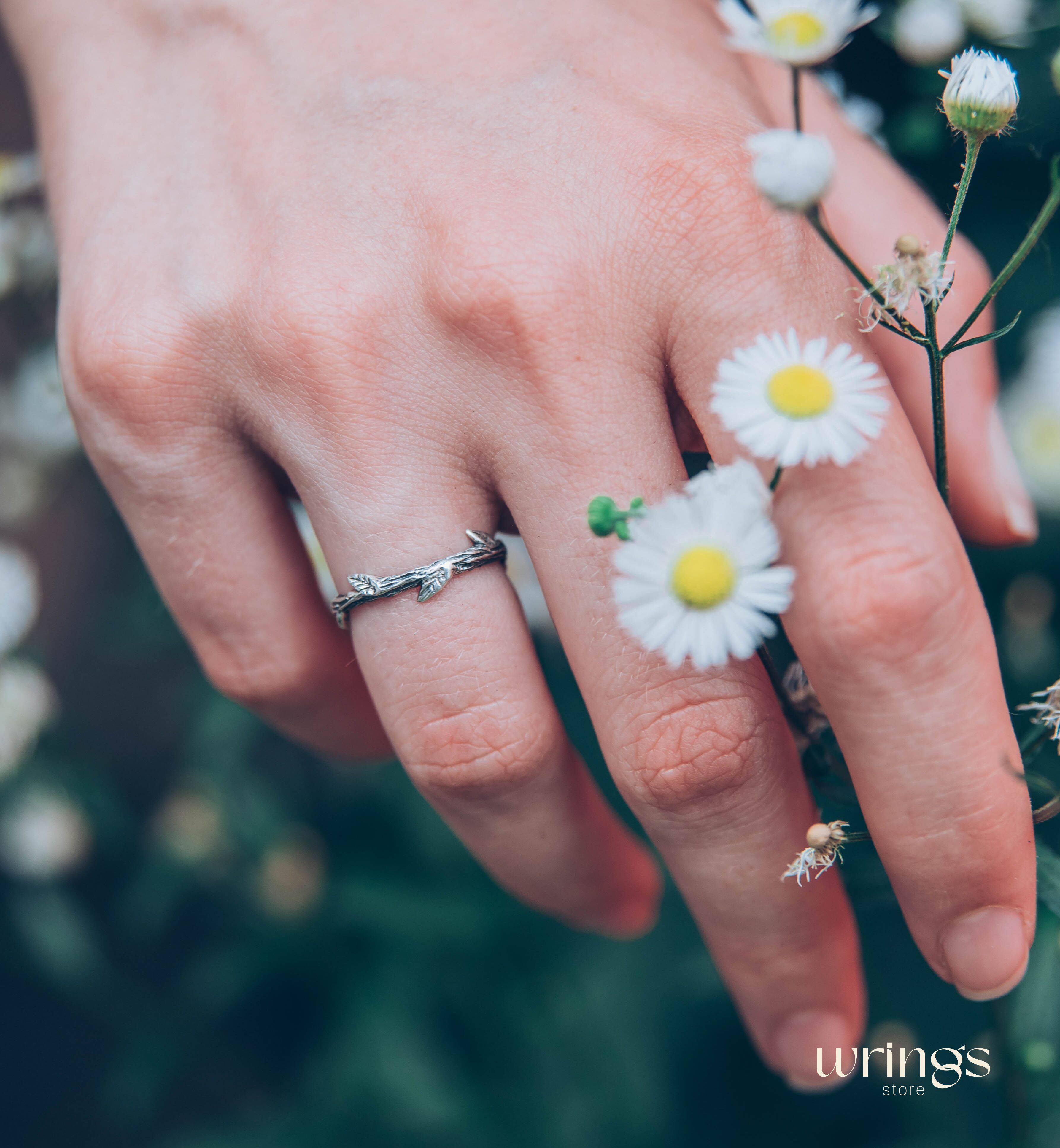 Sticking Leaves Minimalist Branch Silver Ring