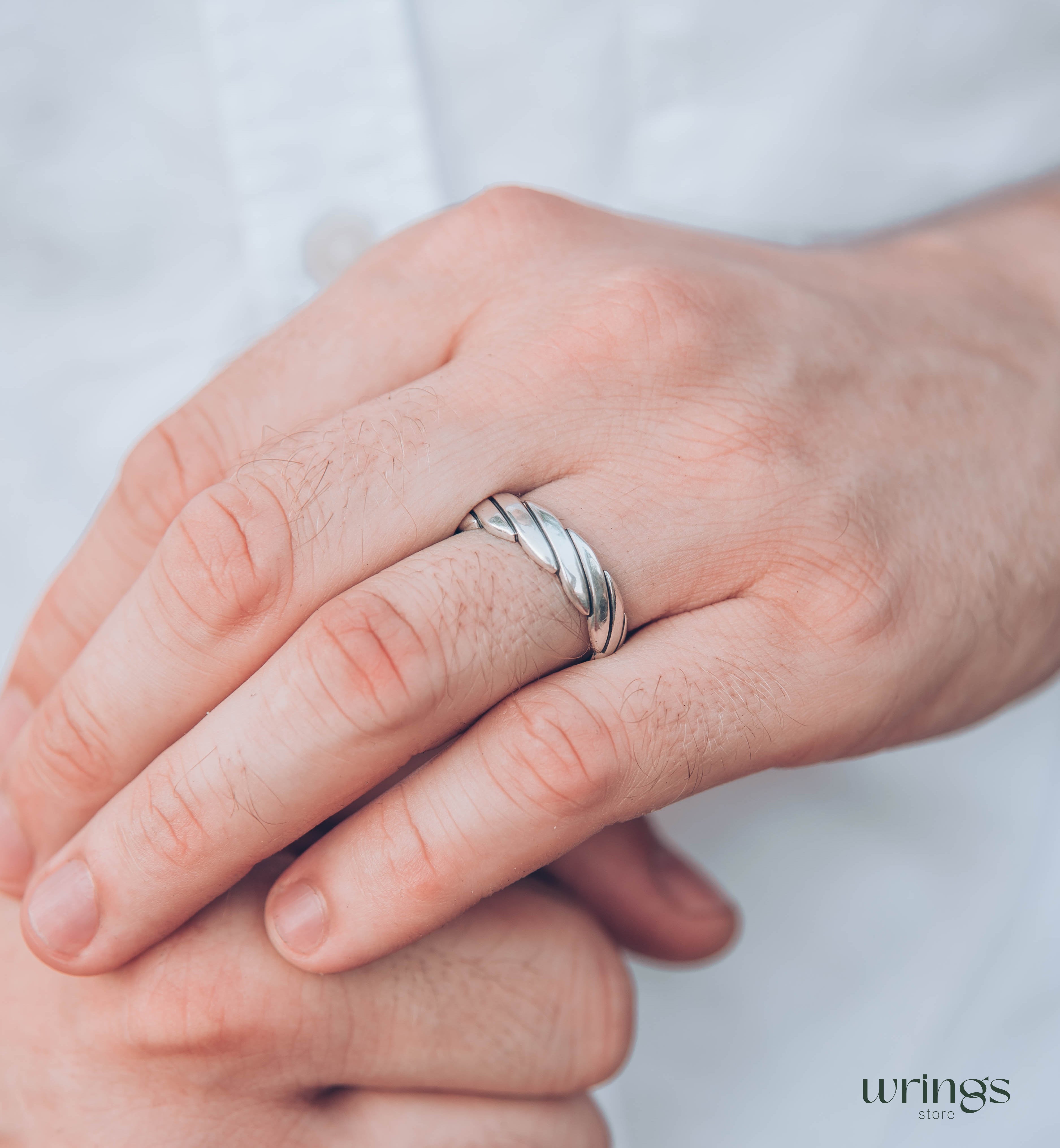 Intertwined Wavy Silver Wedding Ring Unisex