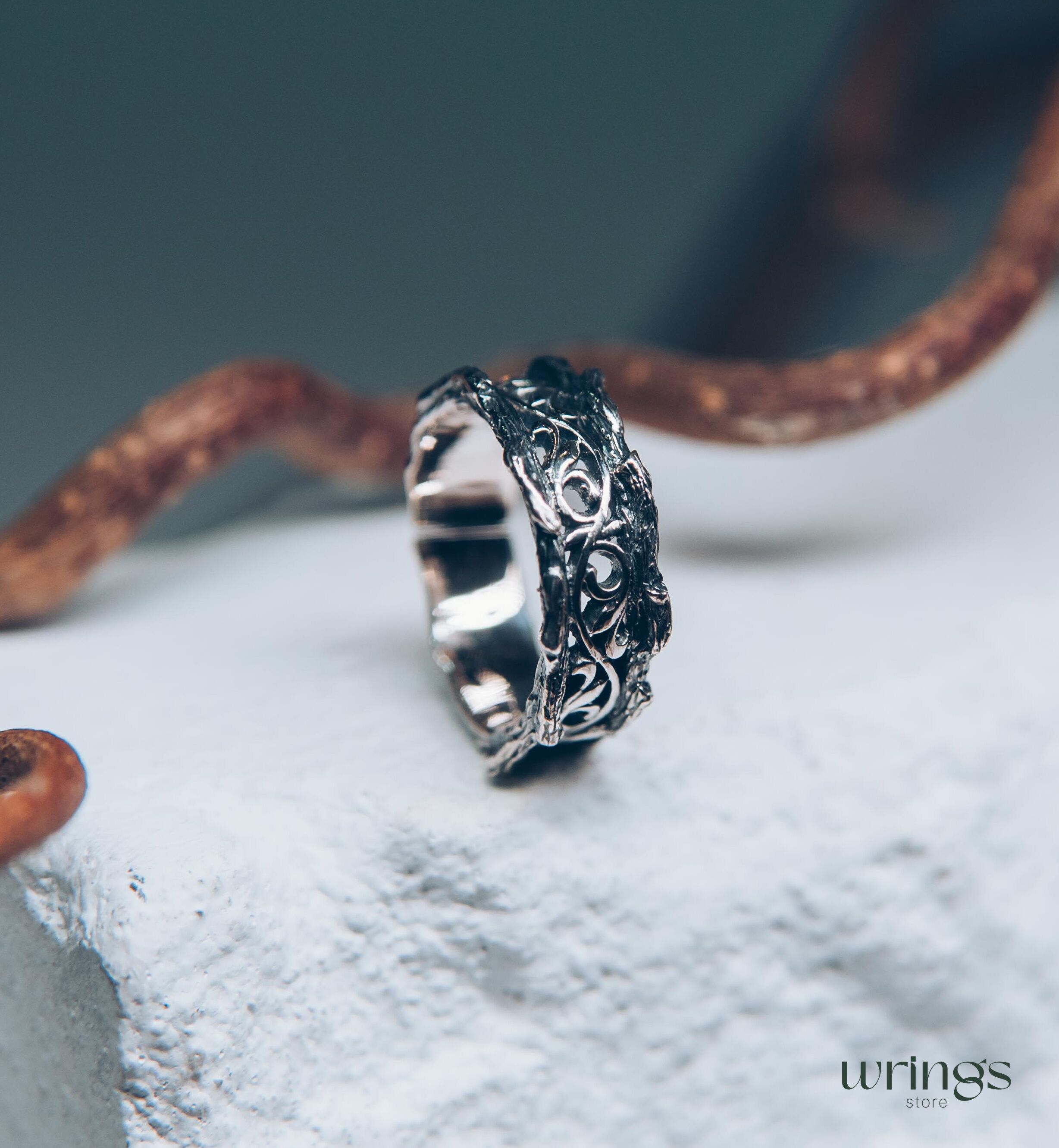 Diamond with Sterling Silver Branch and Vine Wedding Band