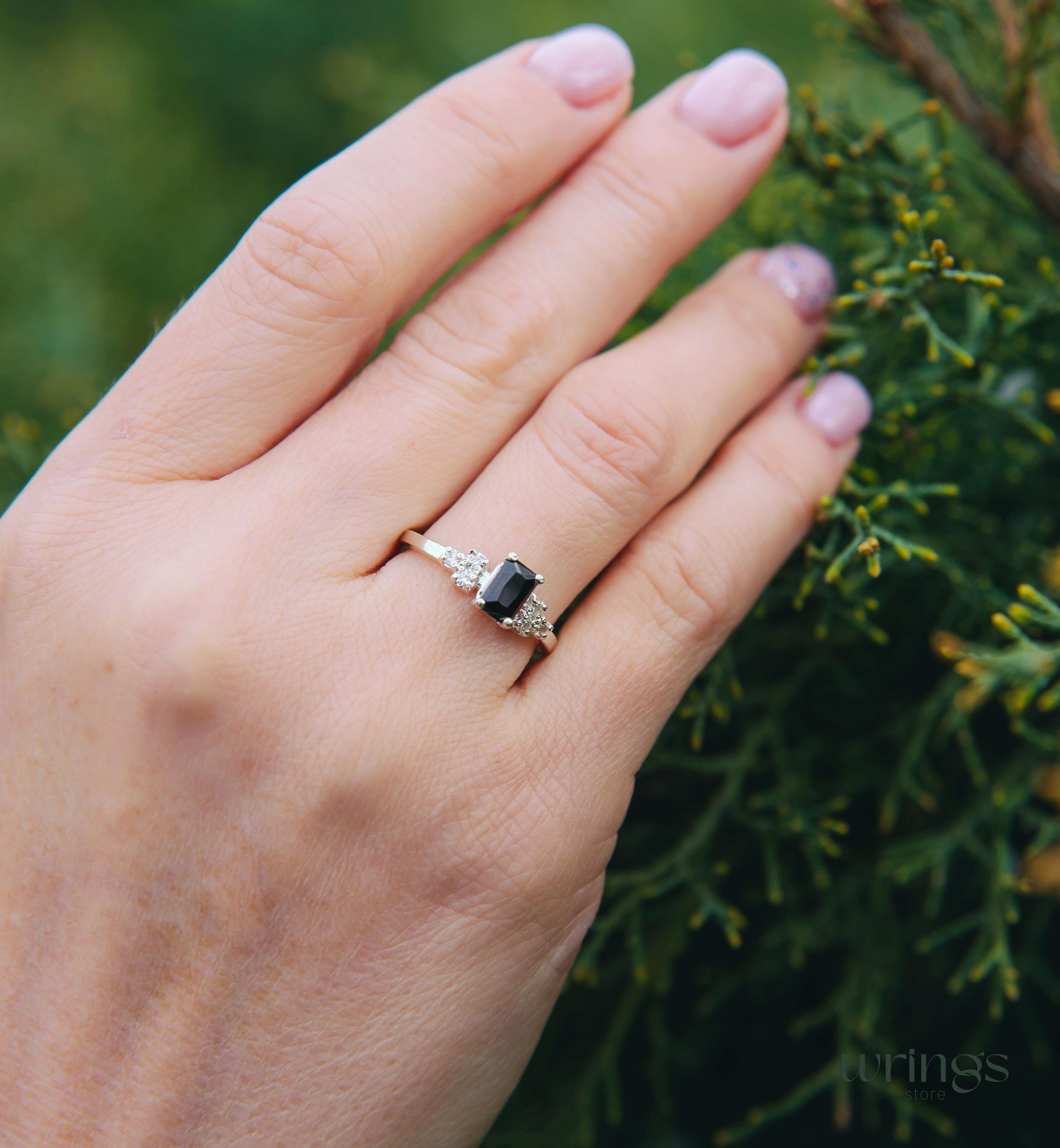 Octagon Garnet & Multi Side Stones Cluster Ring Silver