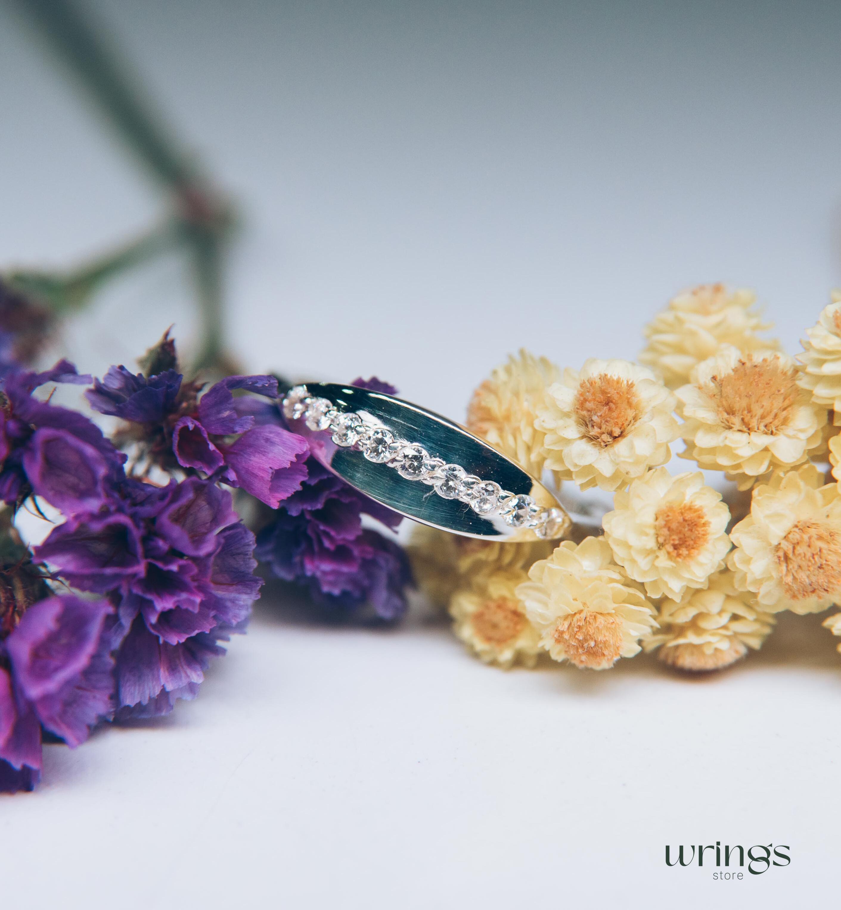 Minimalist Silver Spoon Promise Ring with White Stones