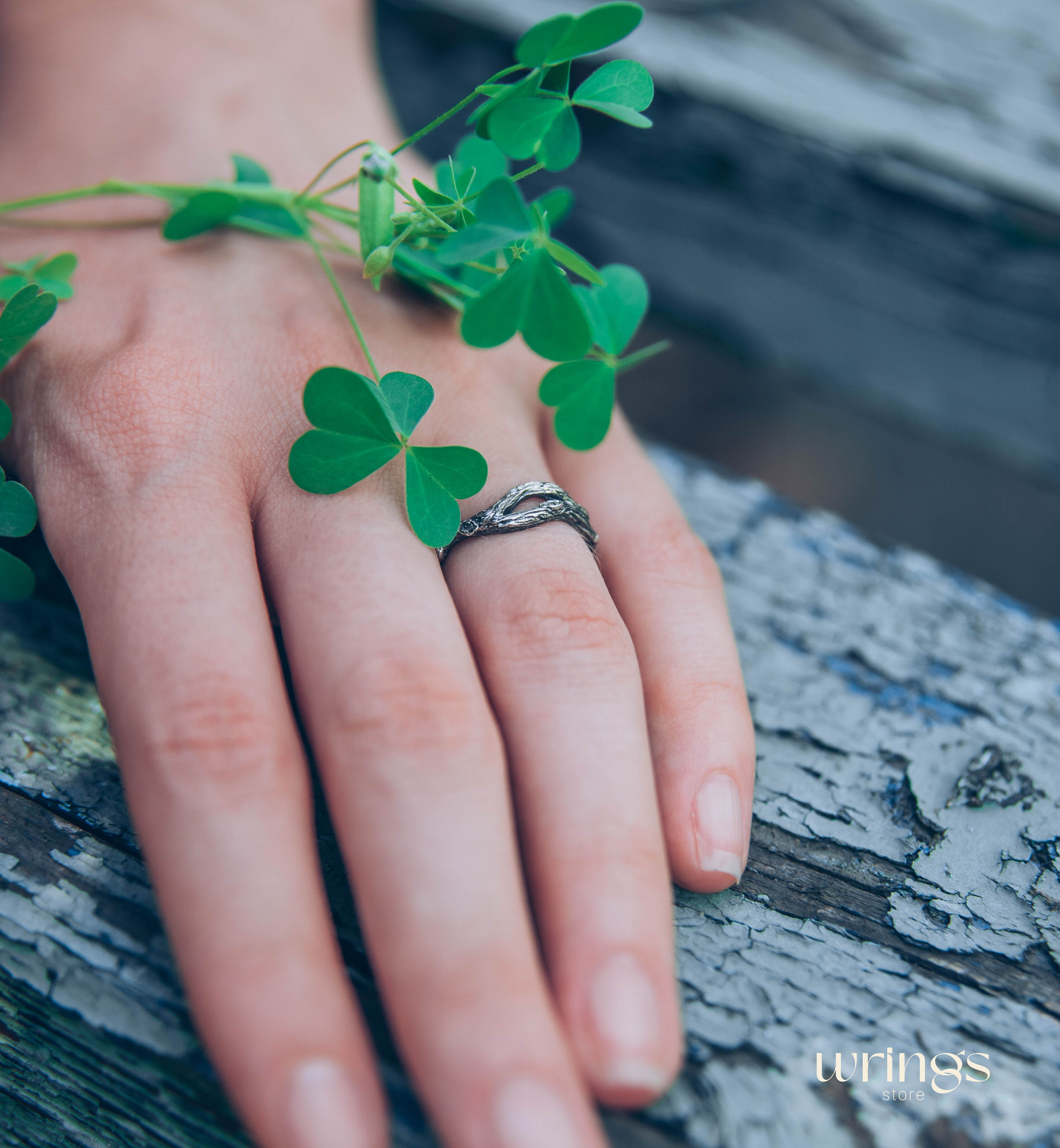 Small Curved Branch & Knot Silver Boho Everyday Ring