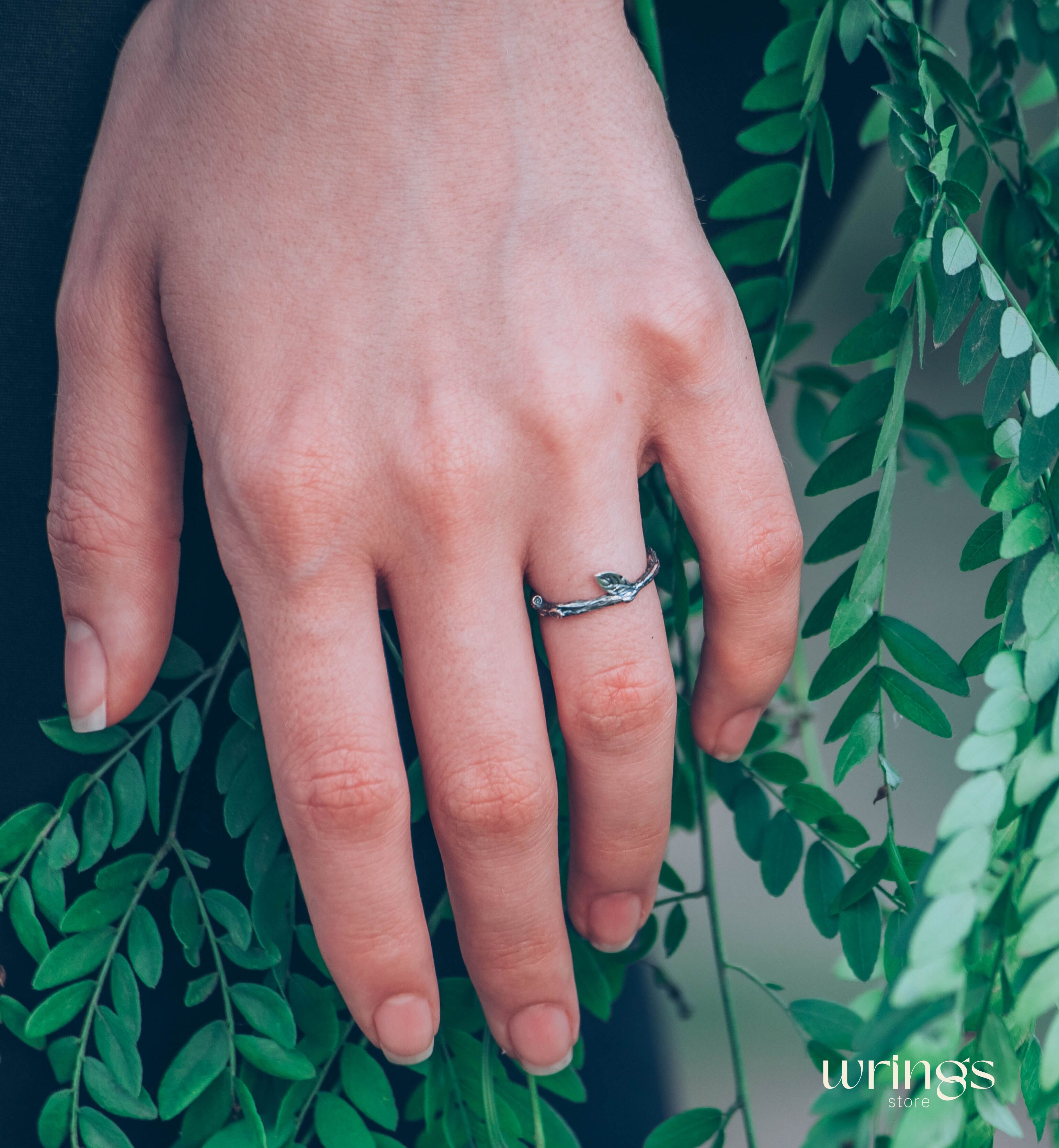 Dainty & Tiny Branch and Leaf Ring Sterling Silver