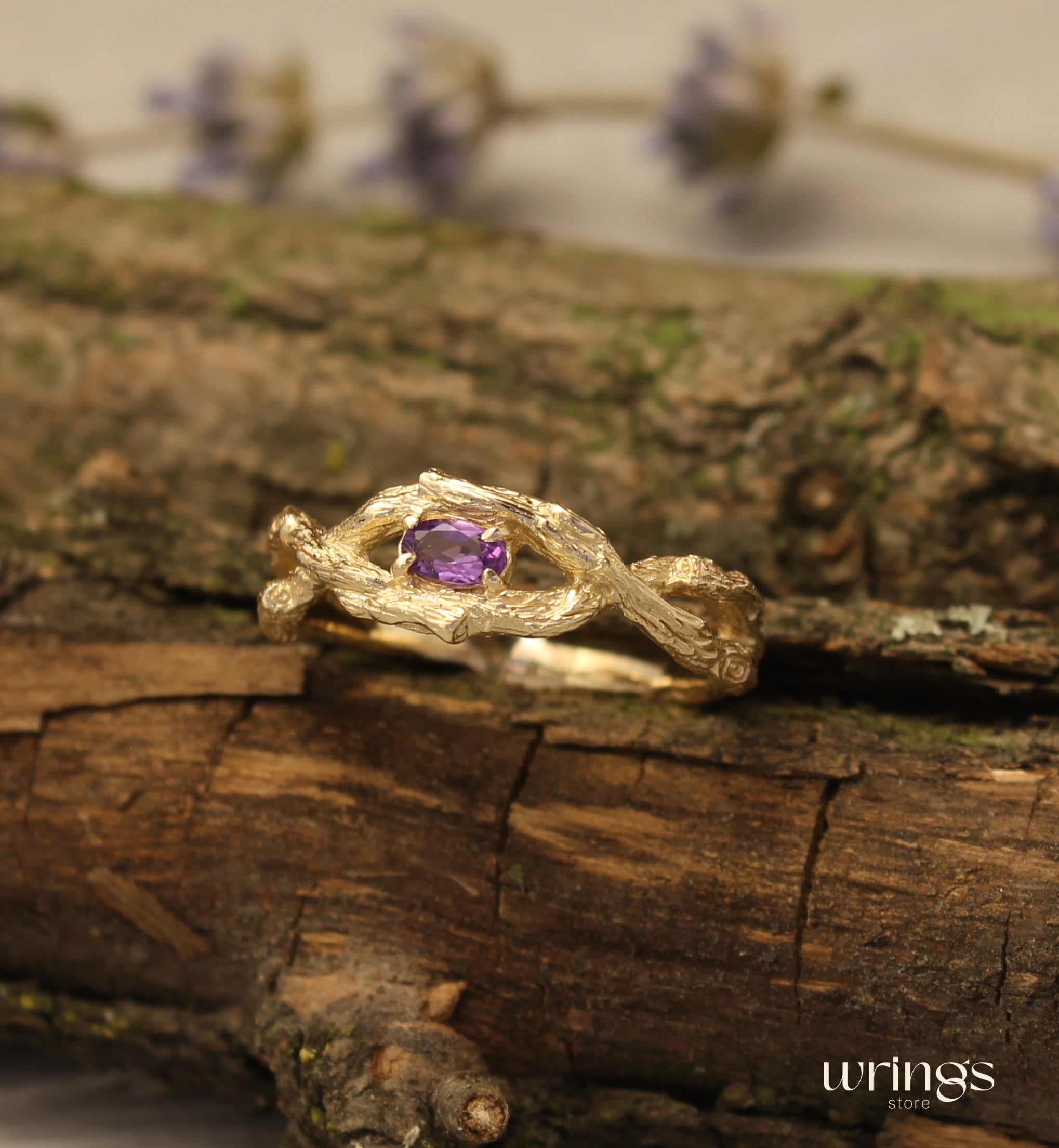Sparkling Amethyst Infinity Branch Engagement Ring Gold