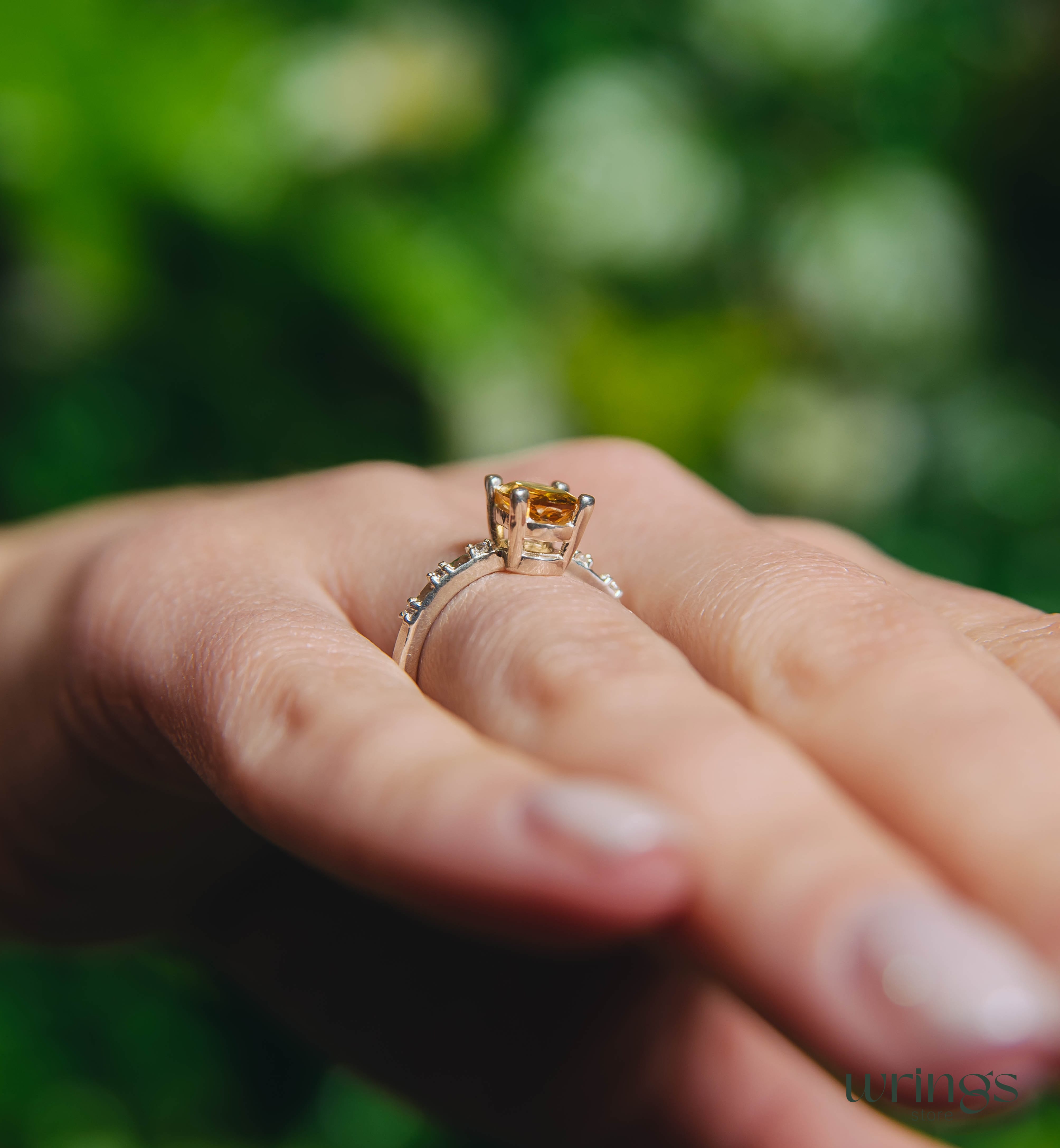 Large Oval Citrine Engagement Ring with Side Stones