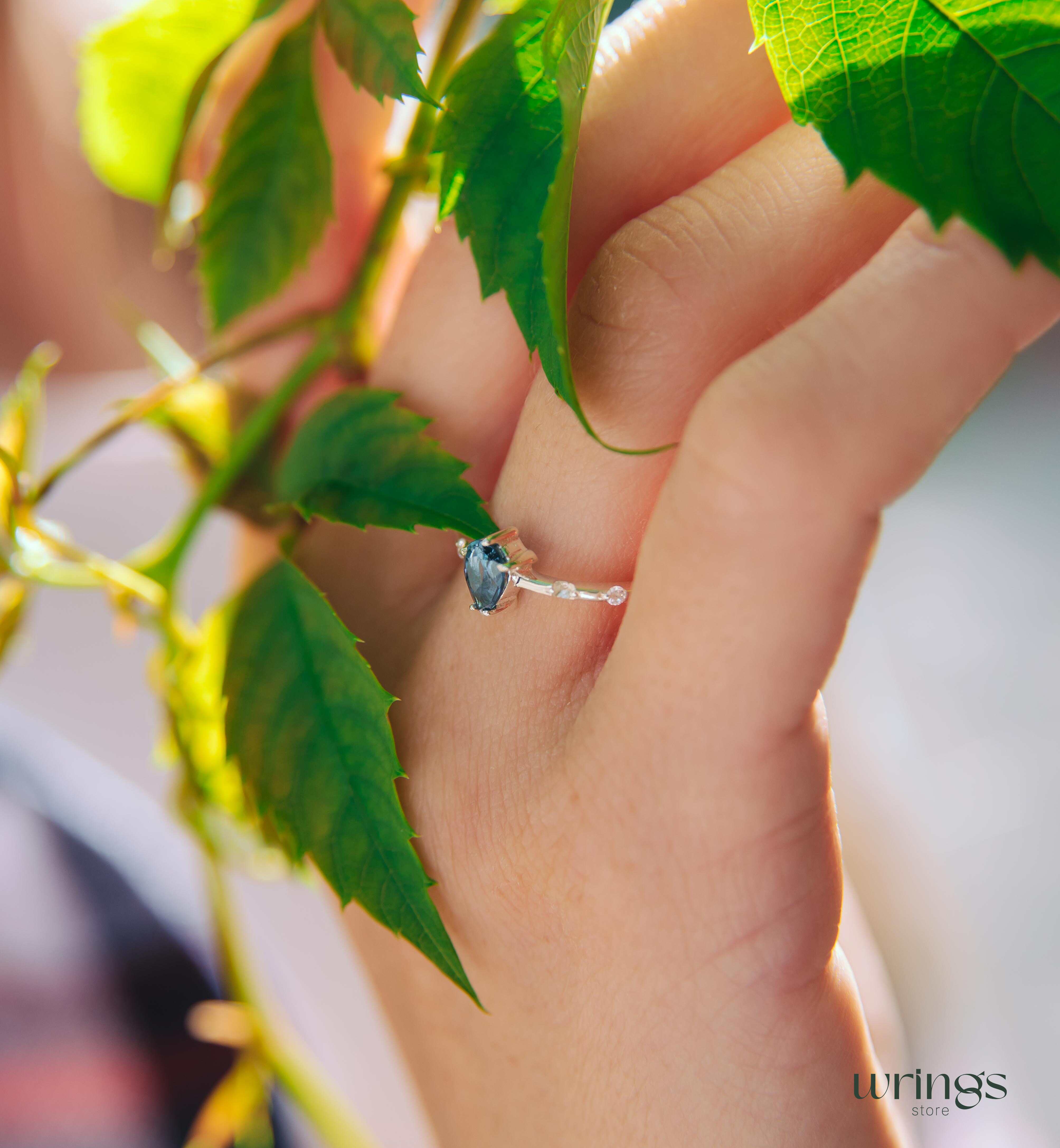 Pear Topaz & CZ Side Stone Engagement Ring Sterling Silver