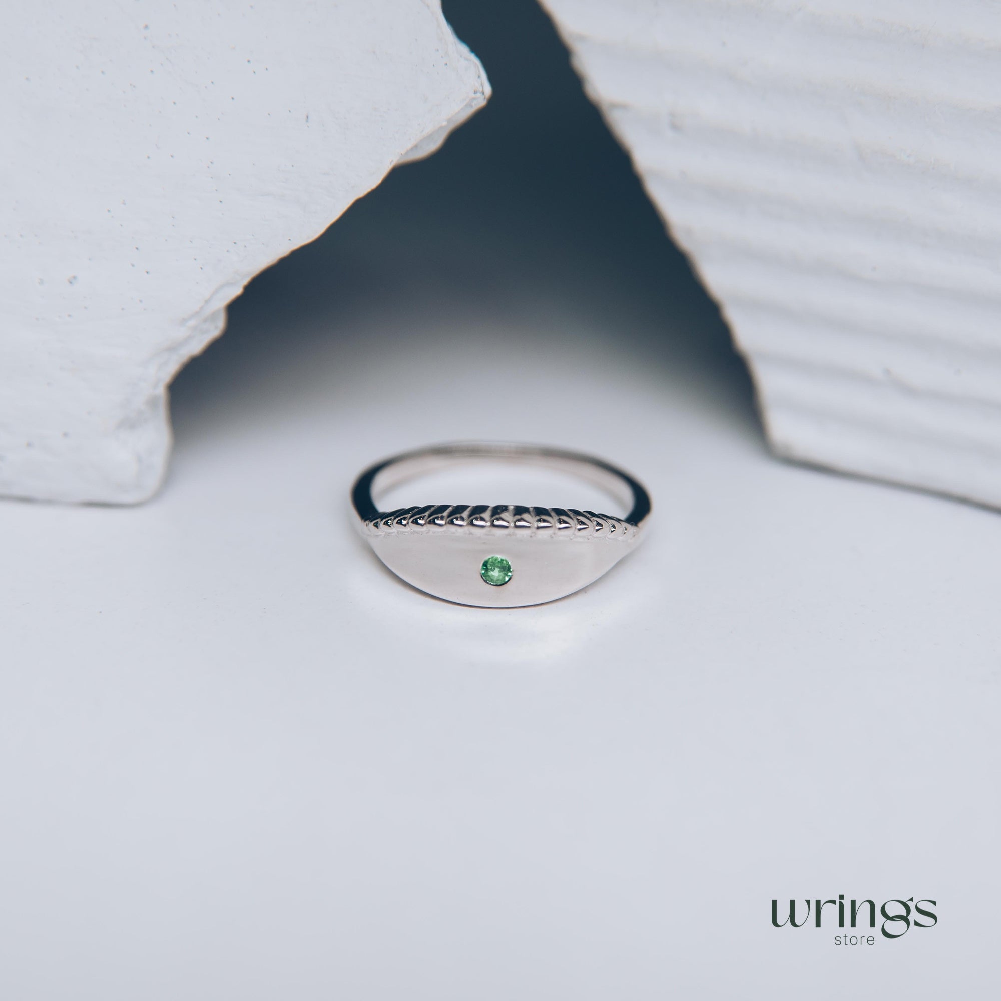 Beaded Silver & Emerald Evil Eye Ring Boho Style