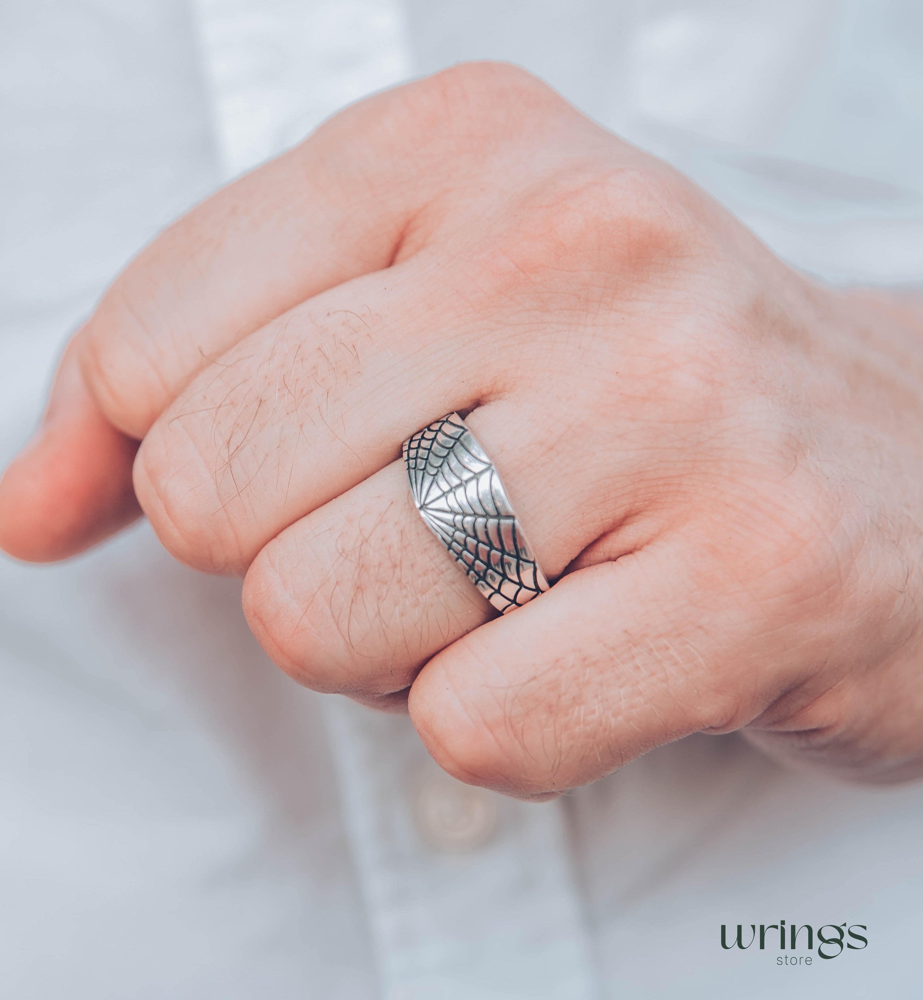Chunky Spider Web Wedding Band for Men