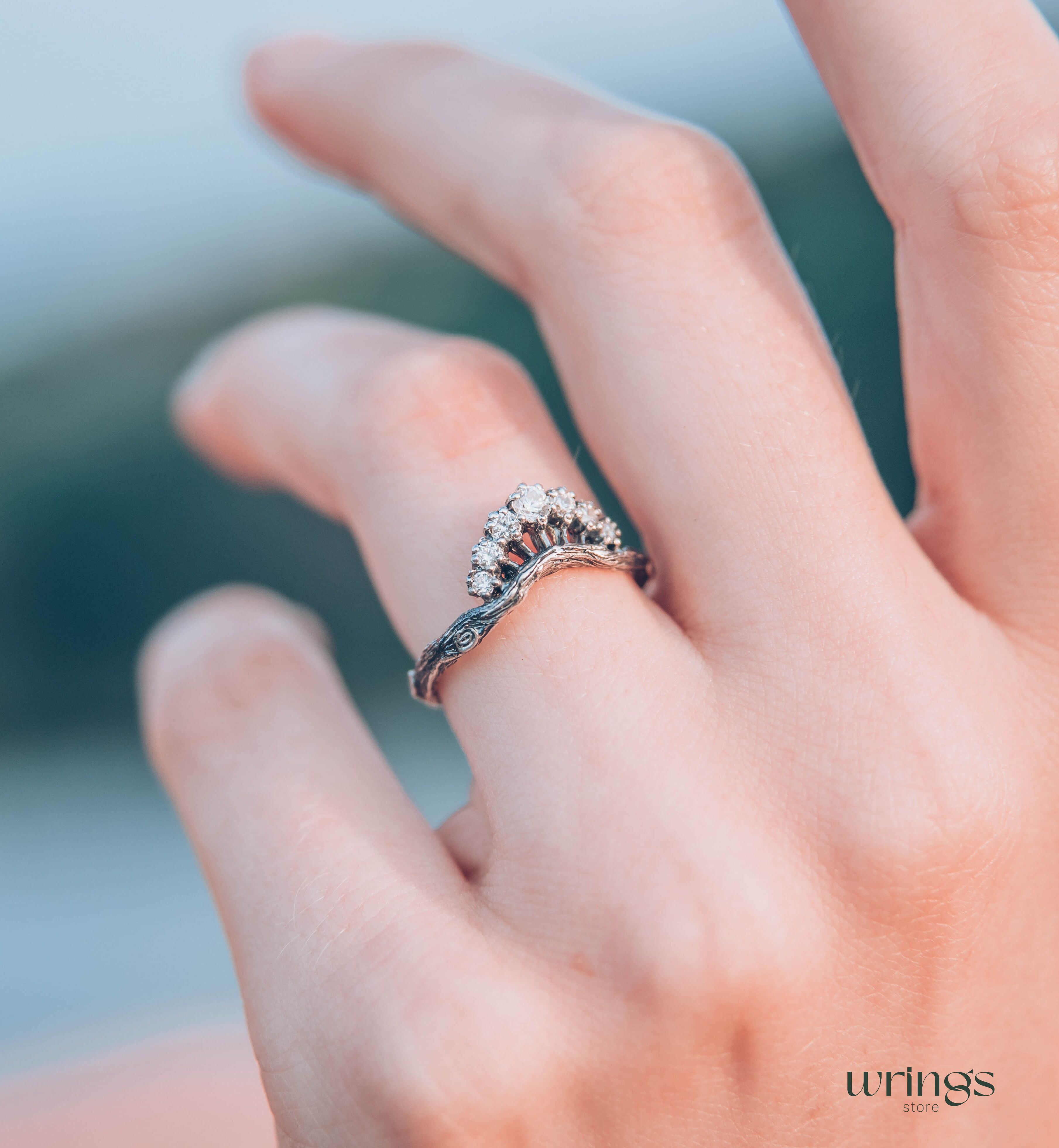 Forest Princess Tiara Ring with CZ Stones in Sterling Silver