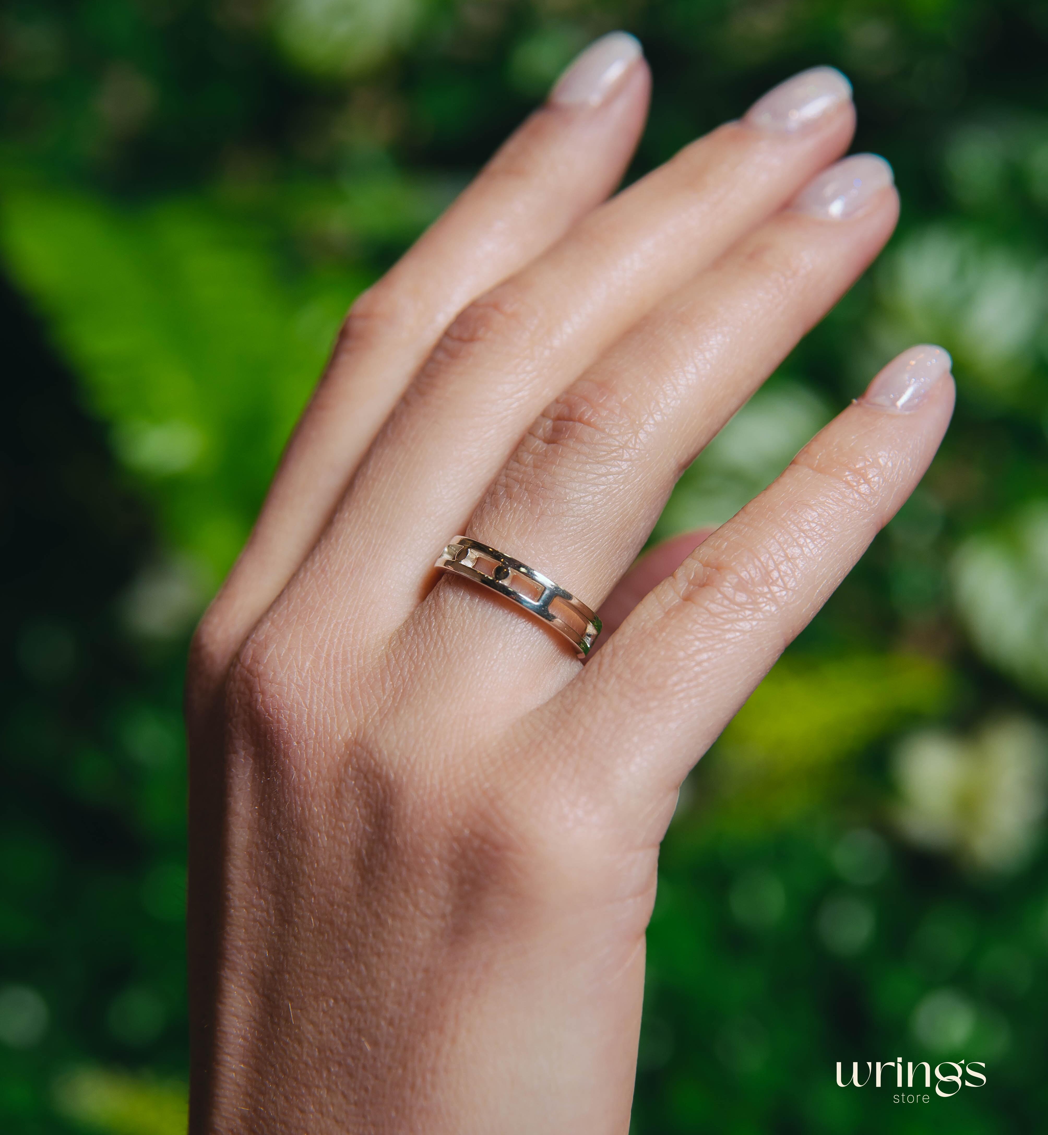 Dot Design Open Wedding Band Silver Minimalist Style
