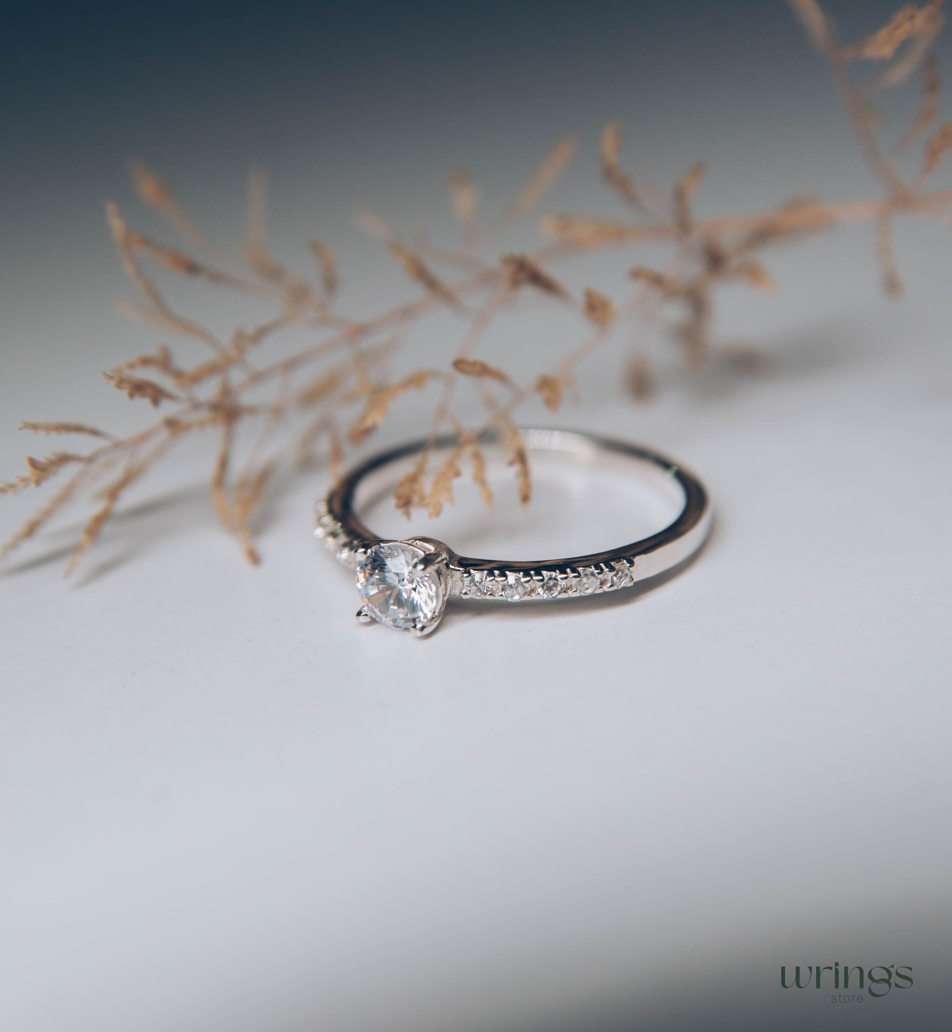 Big Round Cubic Zirconia Engagement ring with Accents