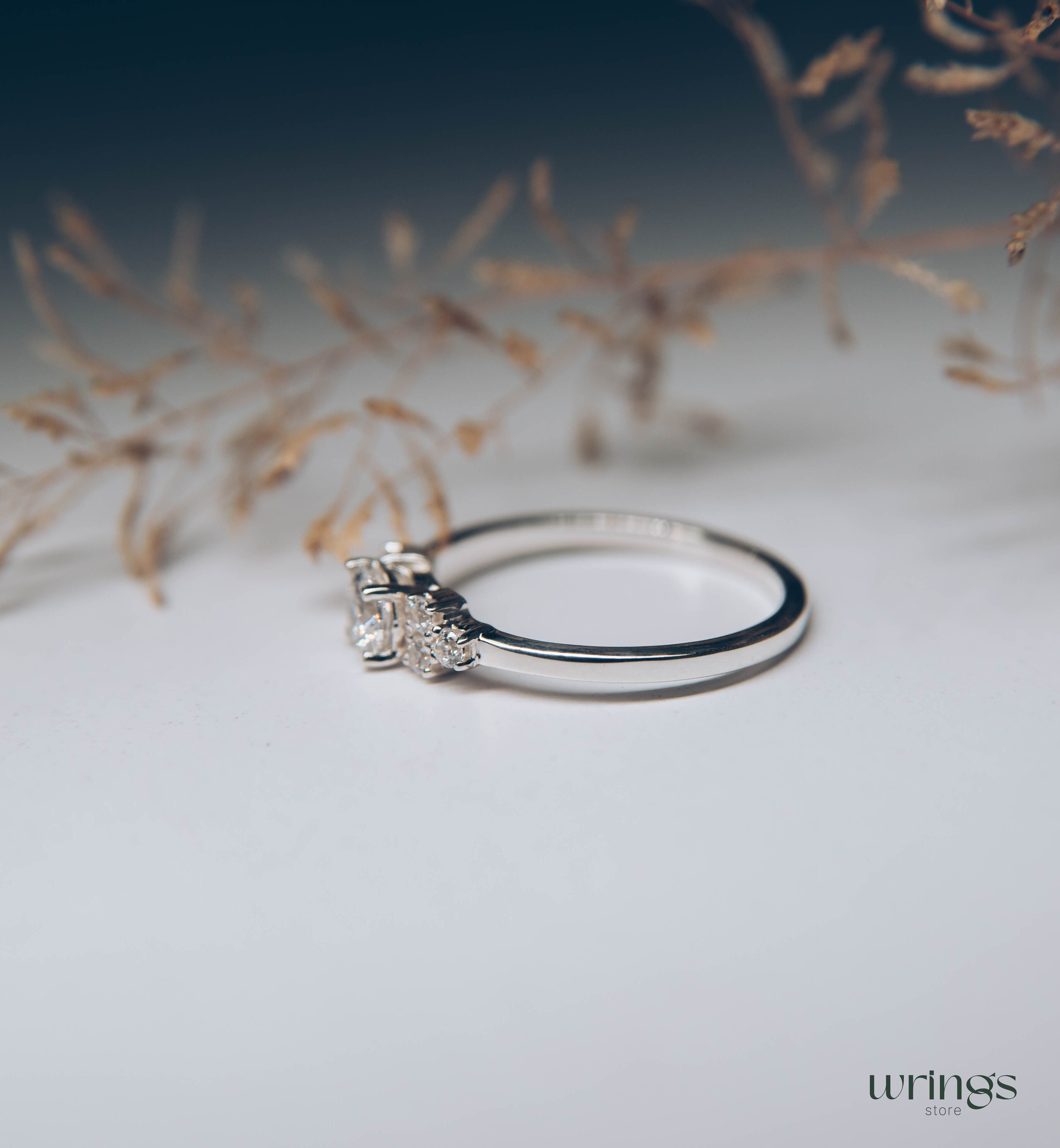 Round Cubic Zirconia Cluster Engagement Ring in 925 Silver