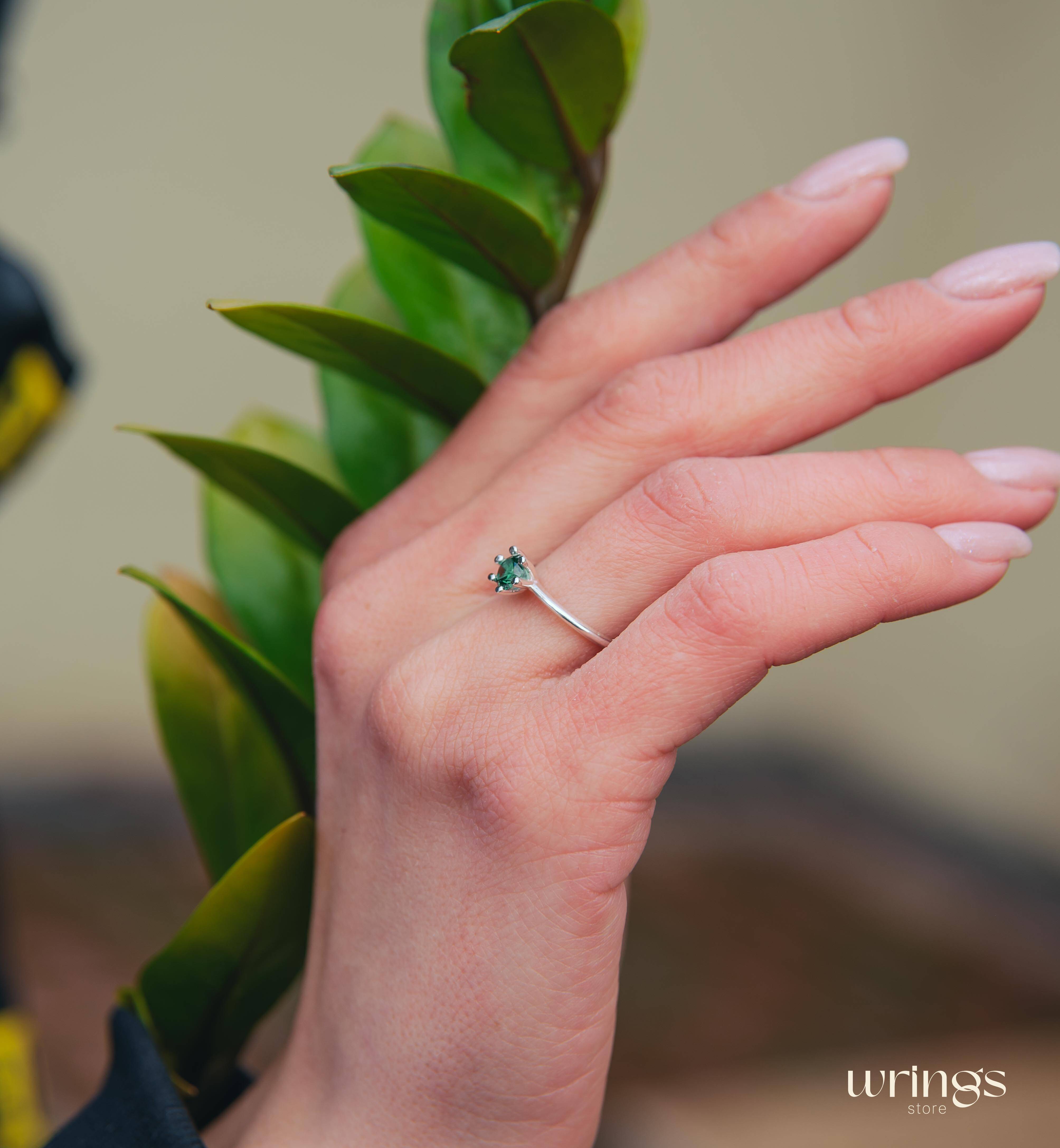 Round Quartz 6 prong Solitaire Engagement Ring Silver
