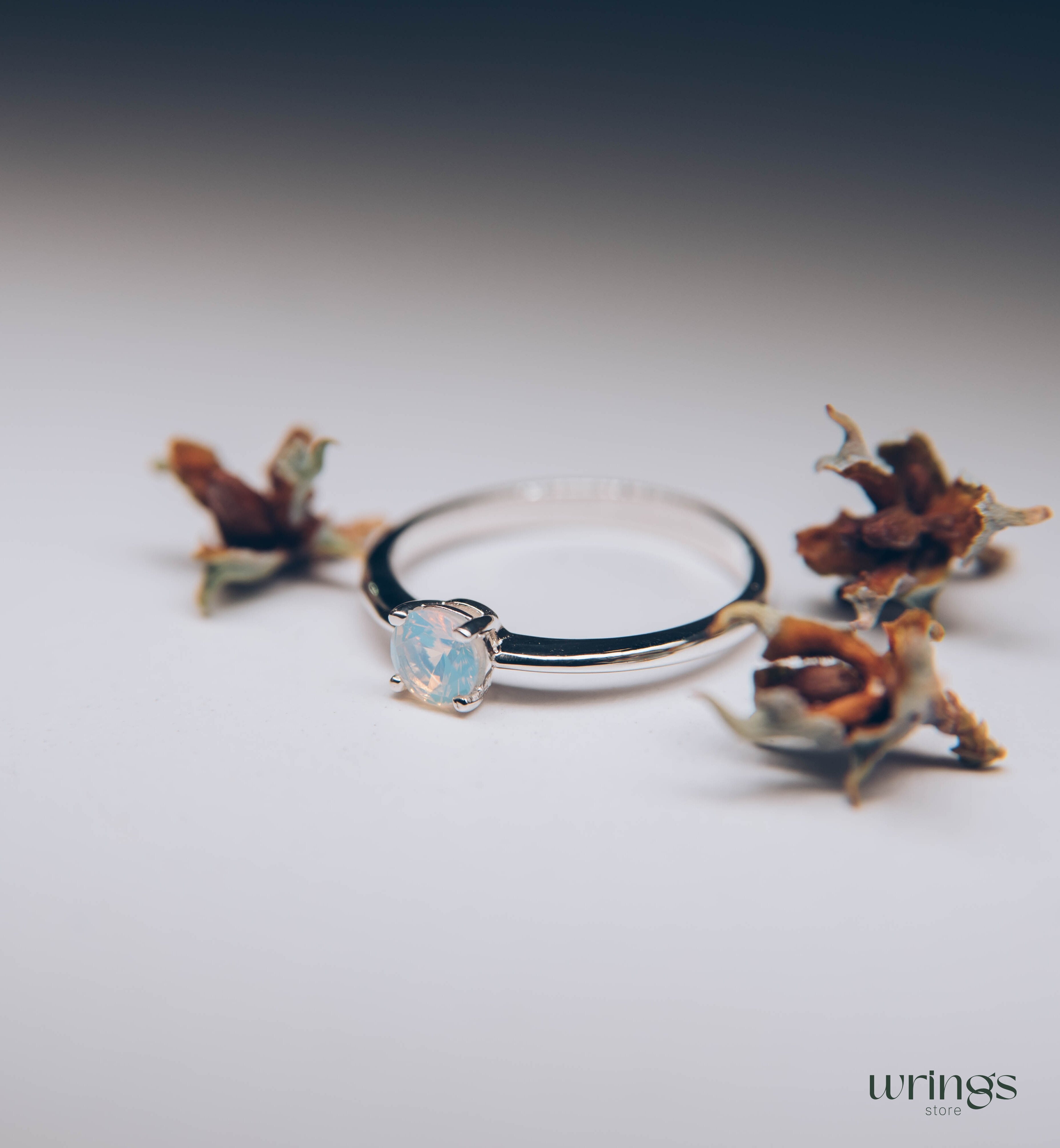 Round Moonstone Classic Silver Solitaire Engagement Ring