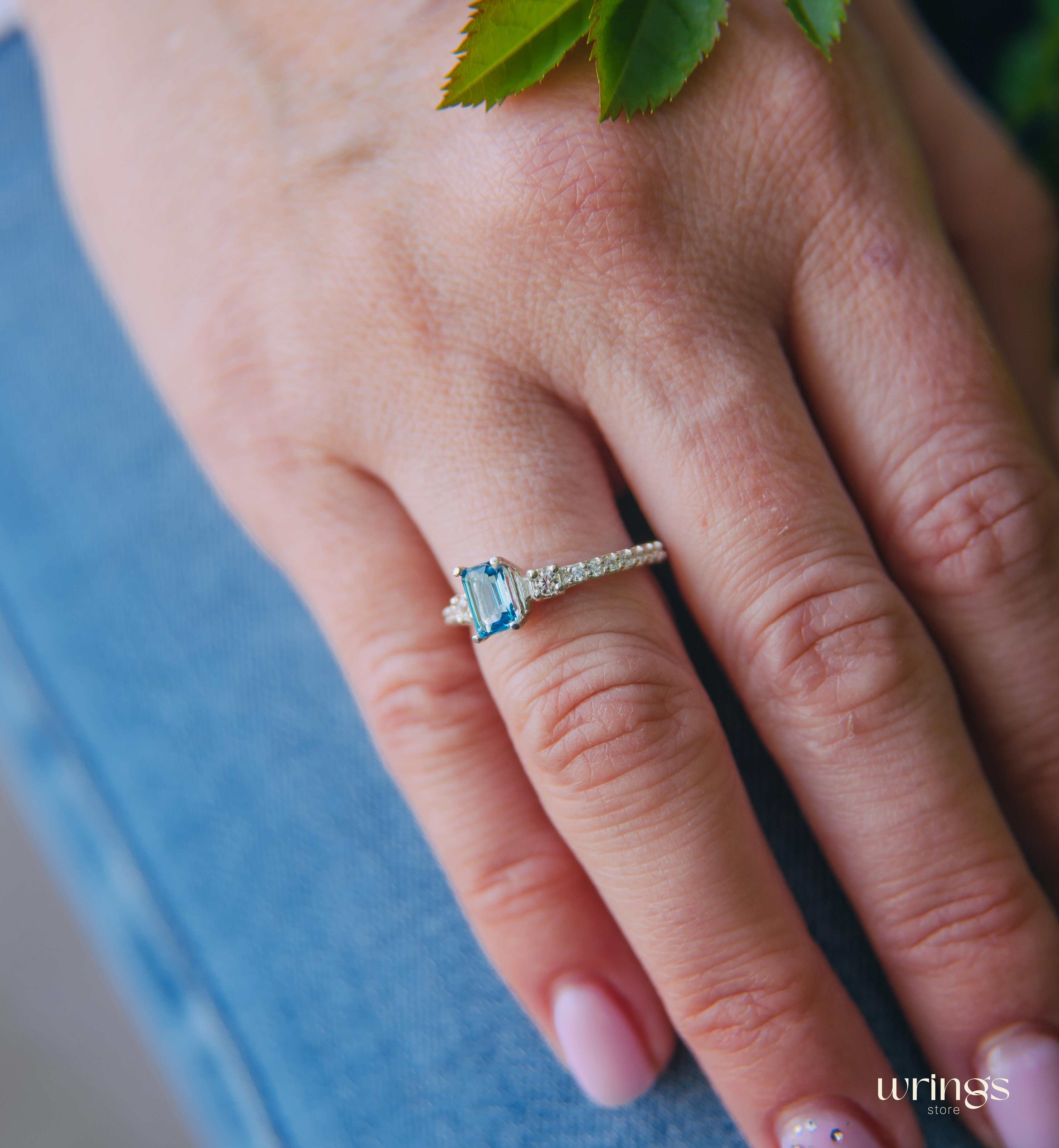 Silver Three Stone Ring central Swiss Topaz & CZ Side Stones