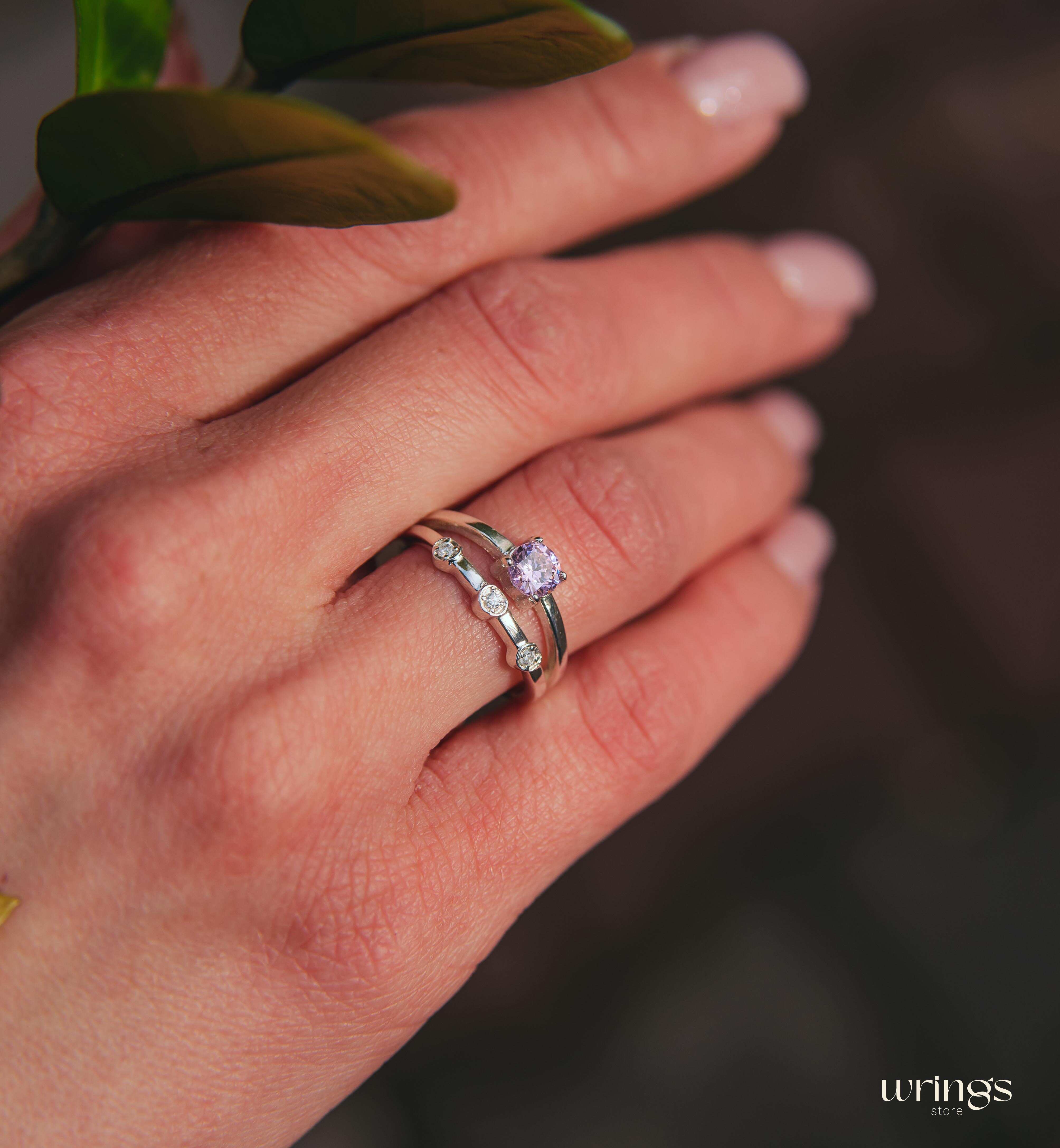 Split Shank Amethyst Engagement Ring with 3 Accent stones