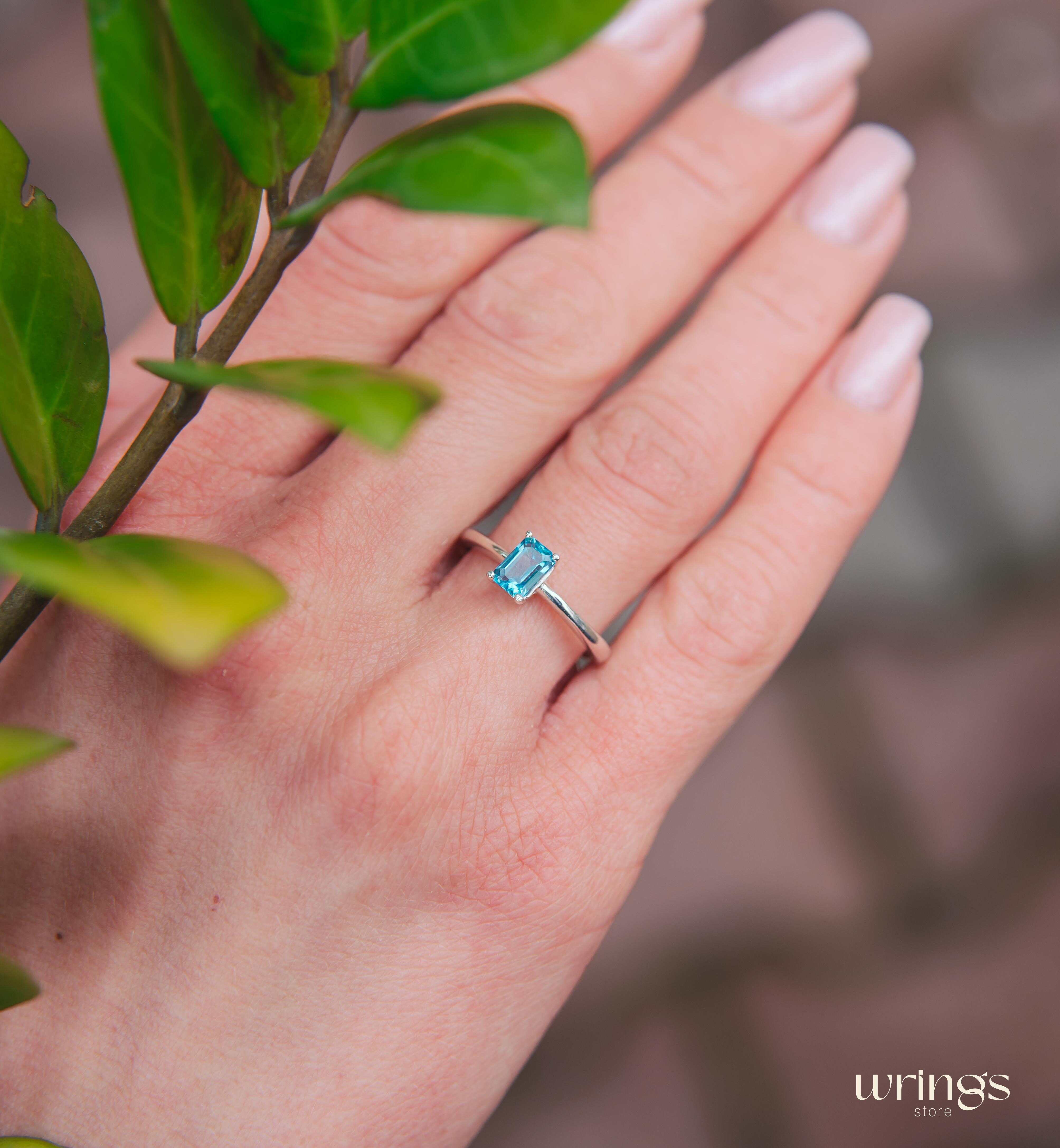 Topaz Gemstone Silver Octagon Solitaire Engagement ring