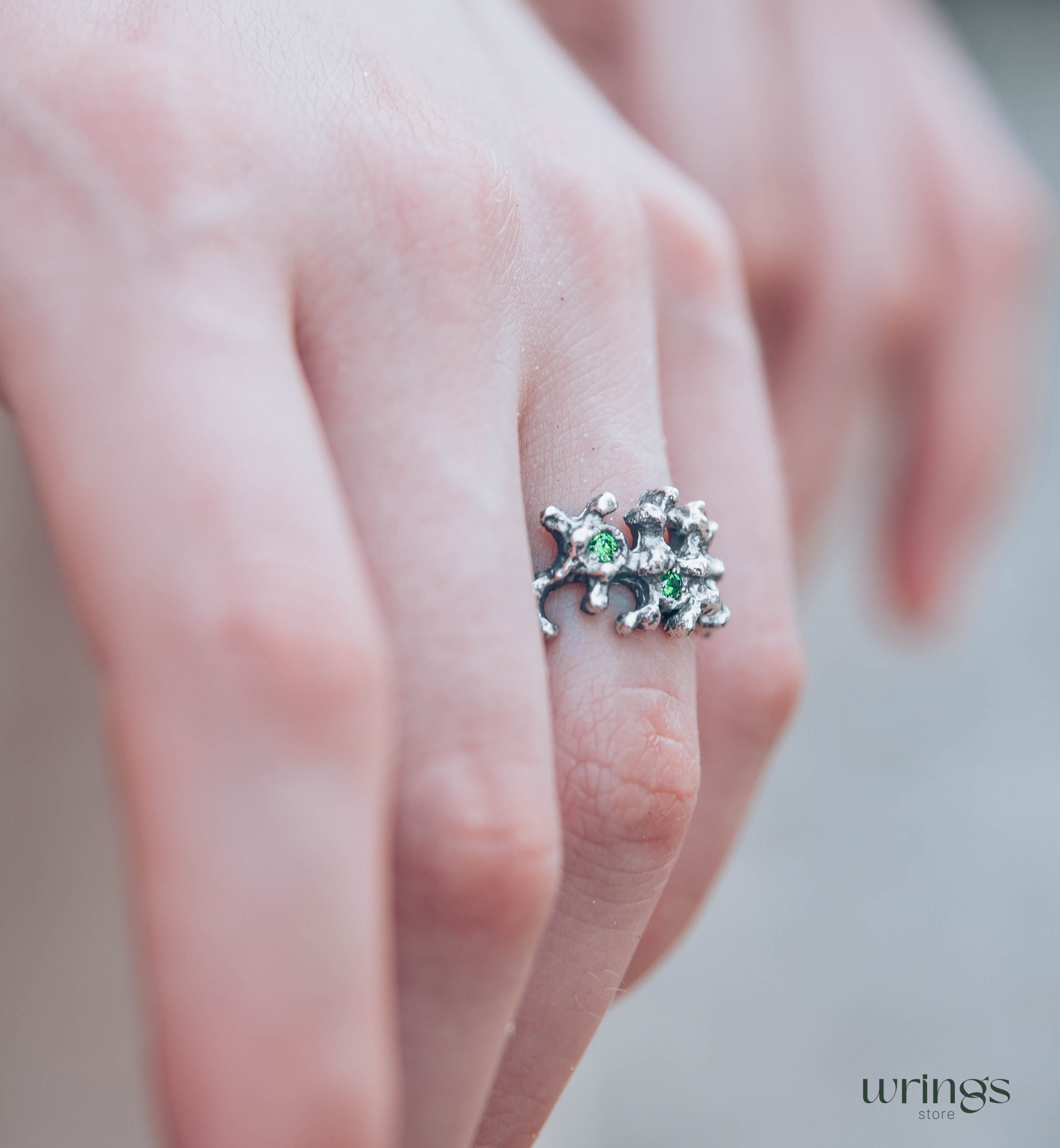 Silver Ocean Coral Ring with Multi Gemstone