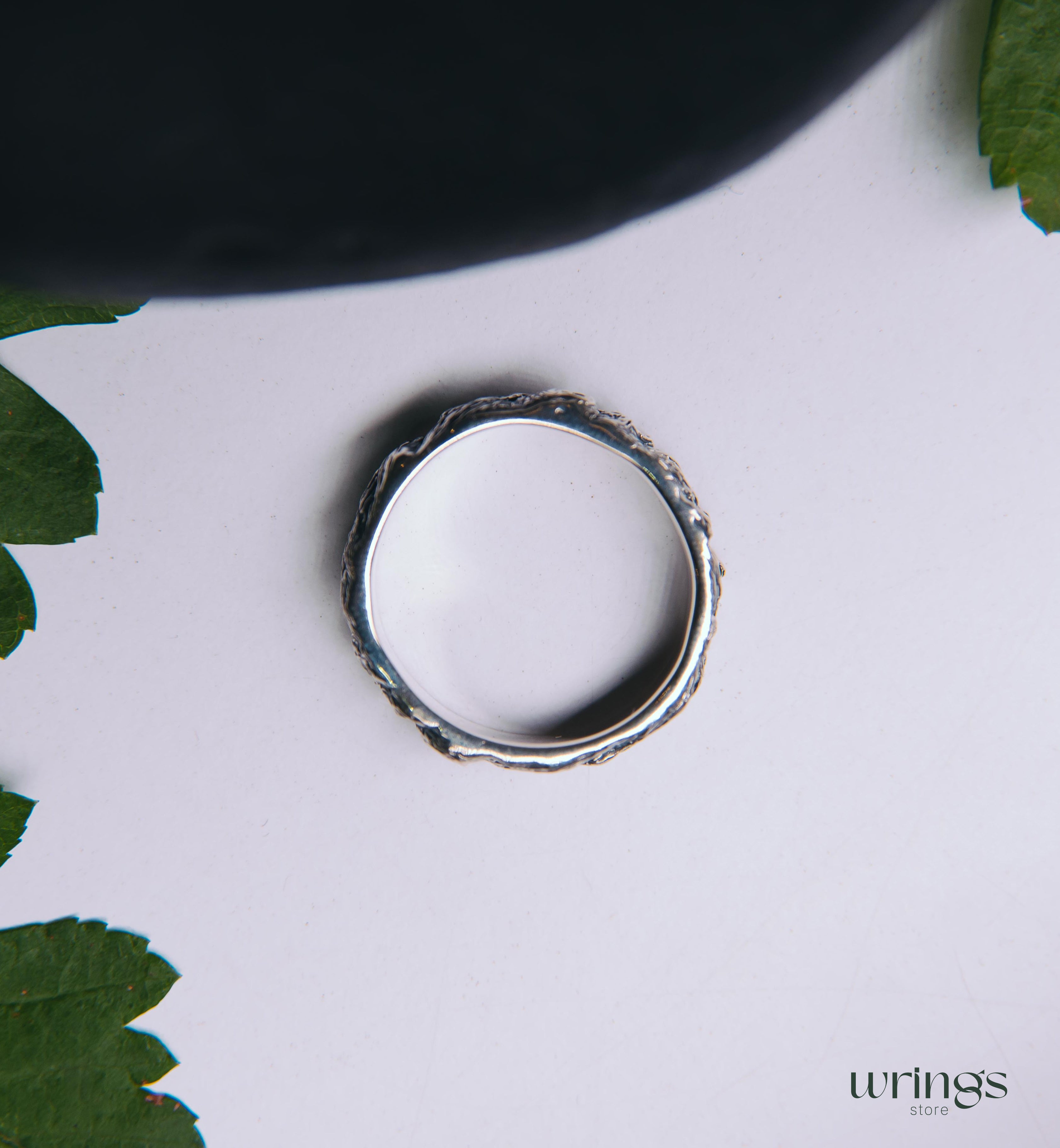 Oxidized Silver Tree bark Men's Large Wedding Band
