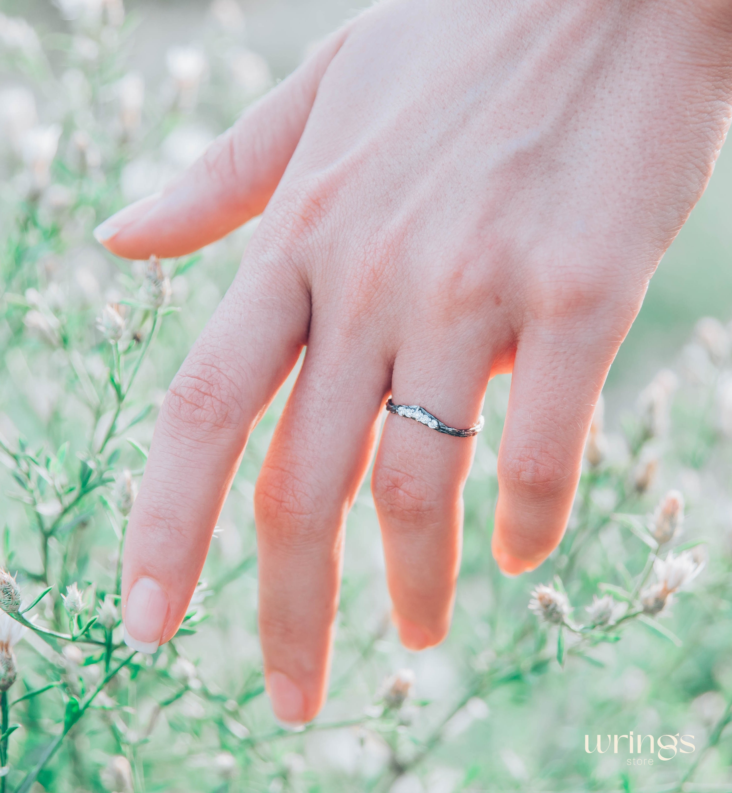 Thin Silver Chevron Wedding Band – Woodbark & Gems